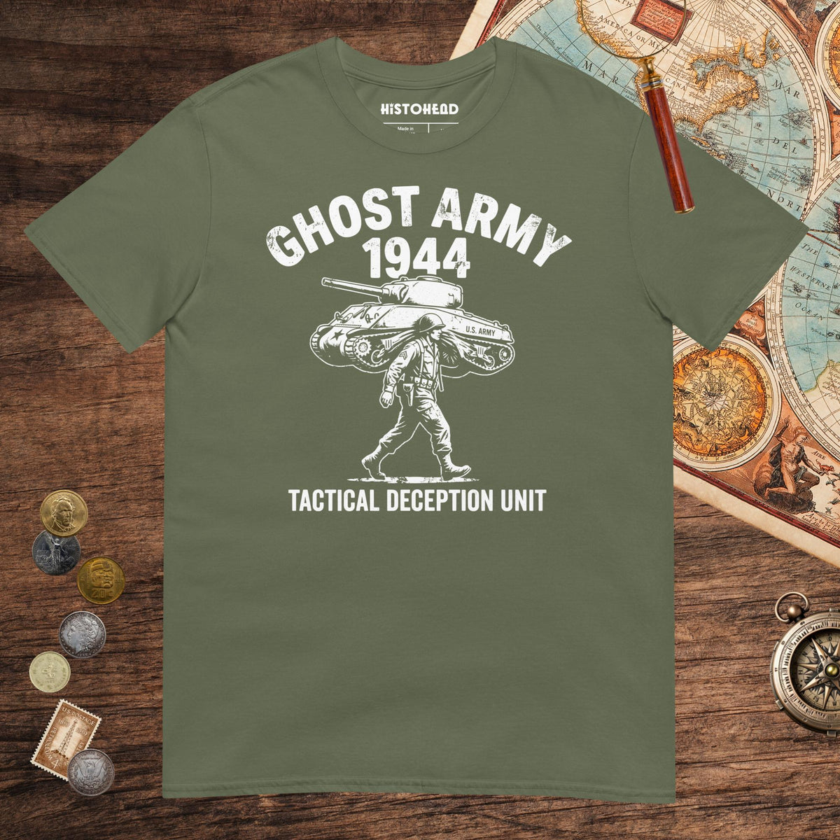 Military Green Ghost Army Tee - history buff gift by HistoHead