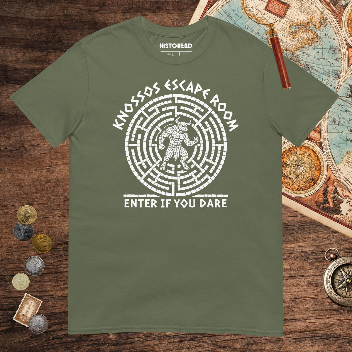 Military Green Knossos Escape Room Enter If You Dare Tee - history buff gift by HistoHead
