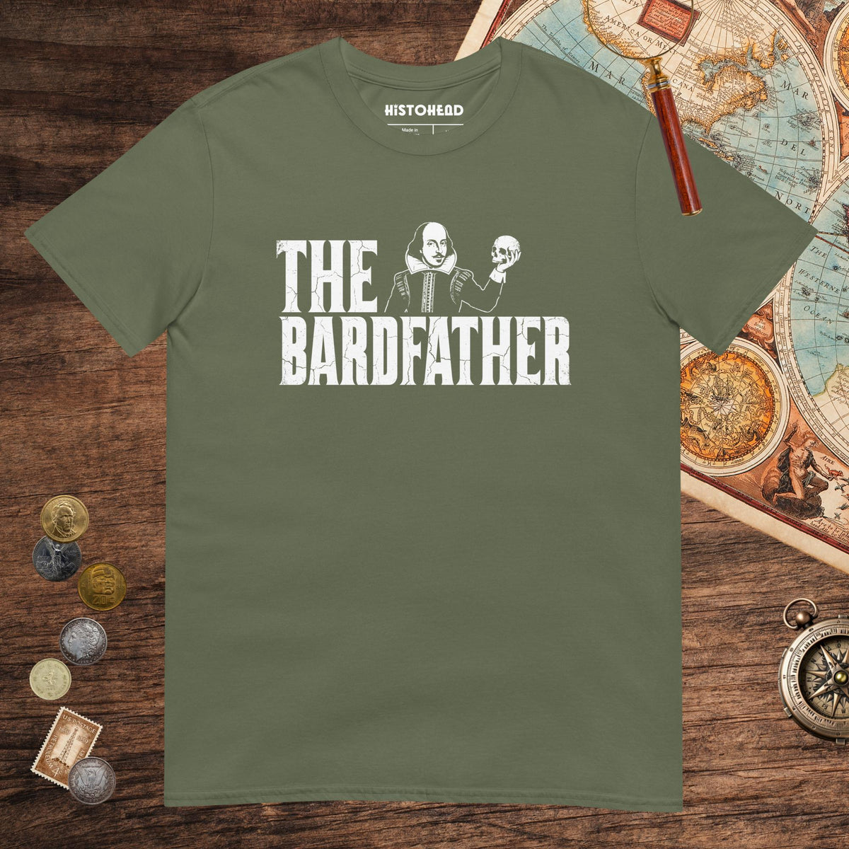 Military Green Shakespeare The Bardfather Tee - history buff gift by HistoHead