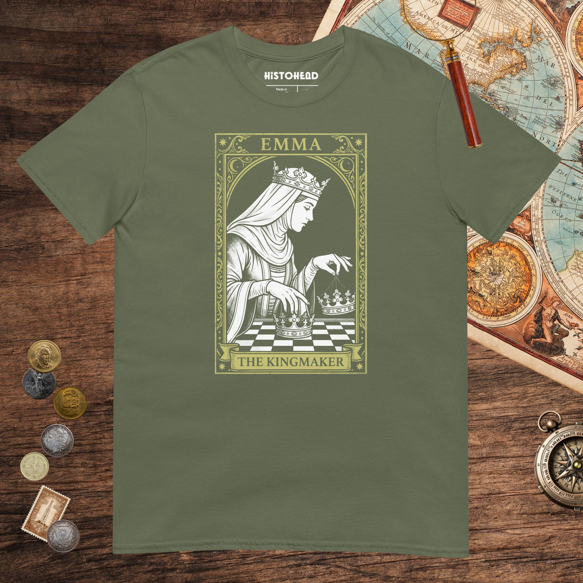 Military Green Emma of Normandy the Kingmaker Tee - history buff gift by HistoHead