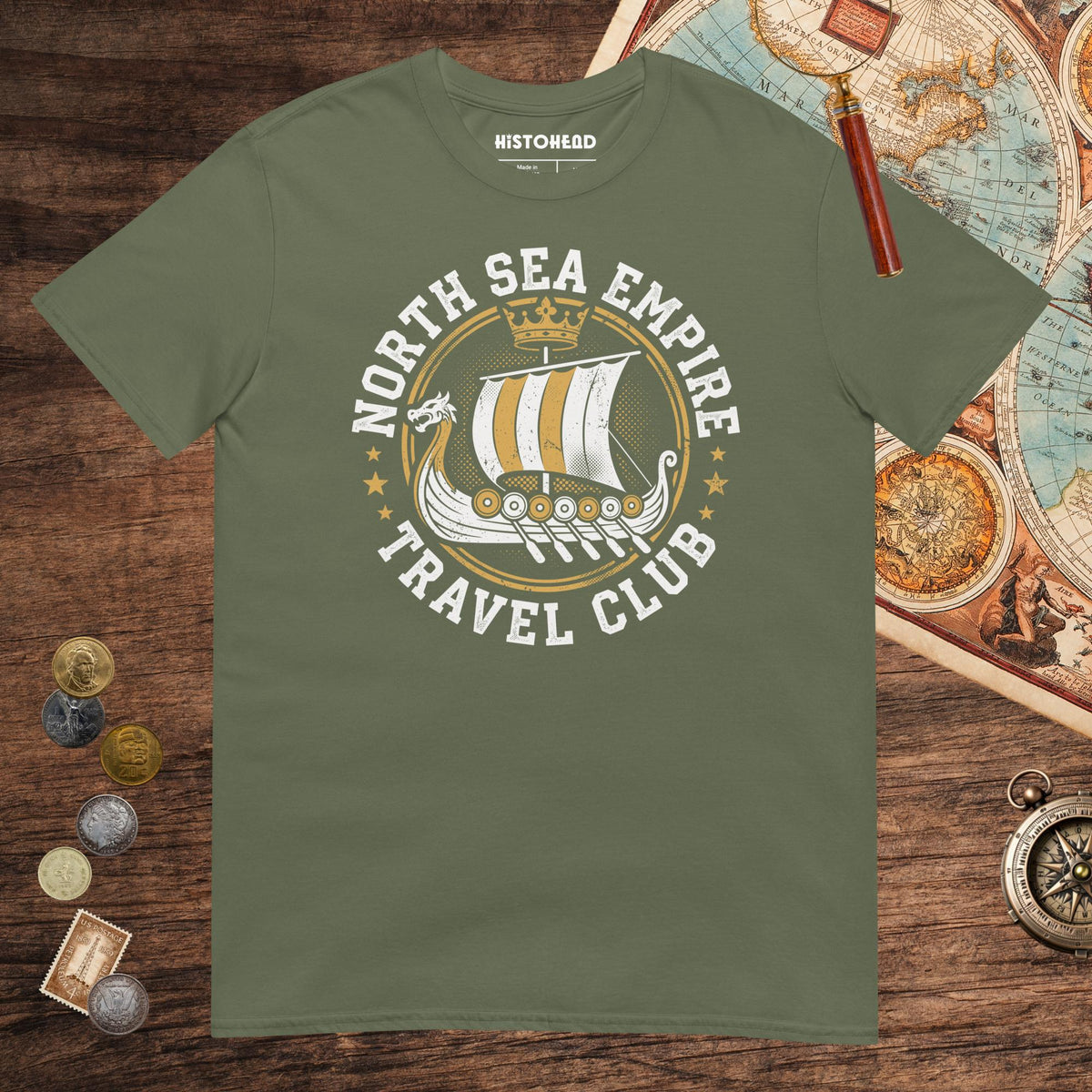 Military Green North Sea Empire Travel Club Tee - history buff gift by HistoHead