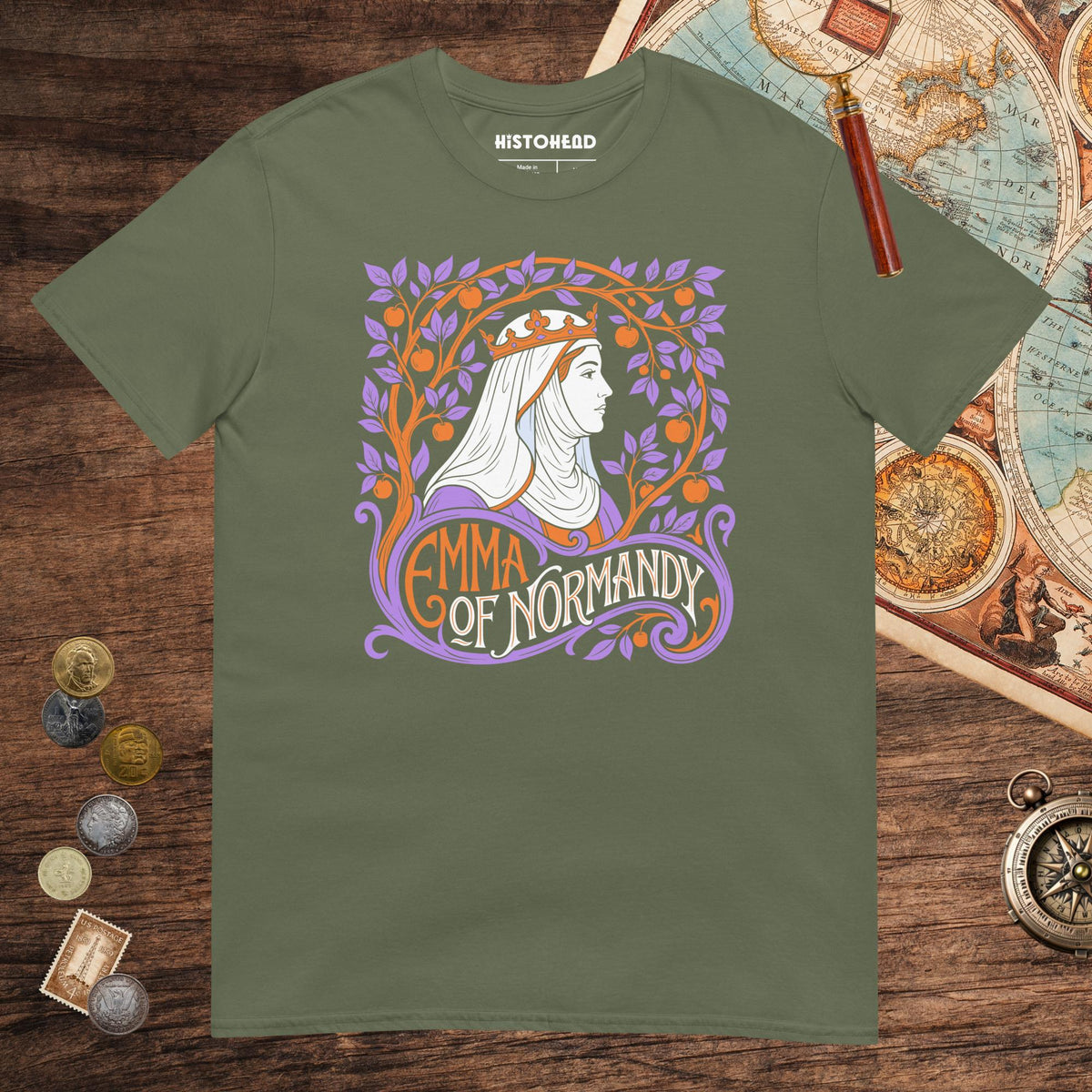 Military Green Emma Of Normandy Tee - history buff gift by HistoHead