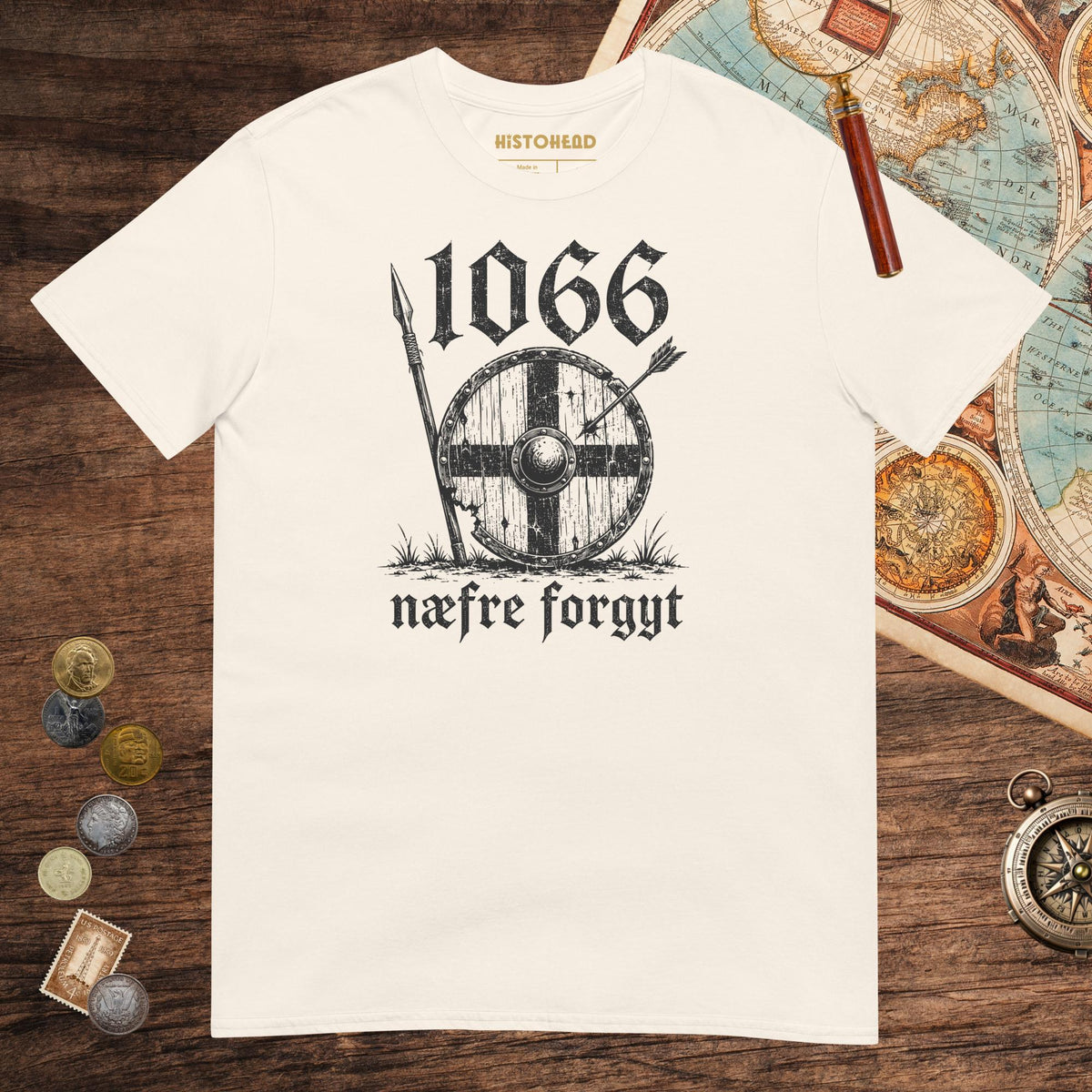 Natural 1066 Never Forget in Old English Tee - history buff gift by HistoHead