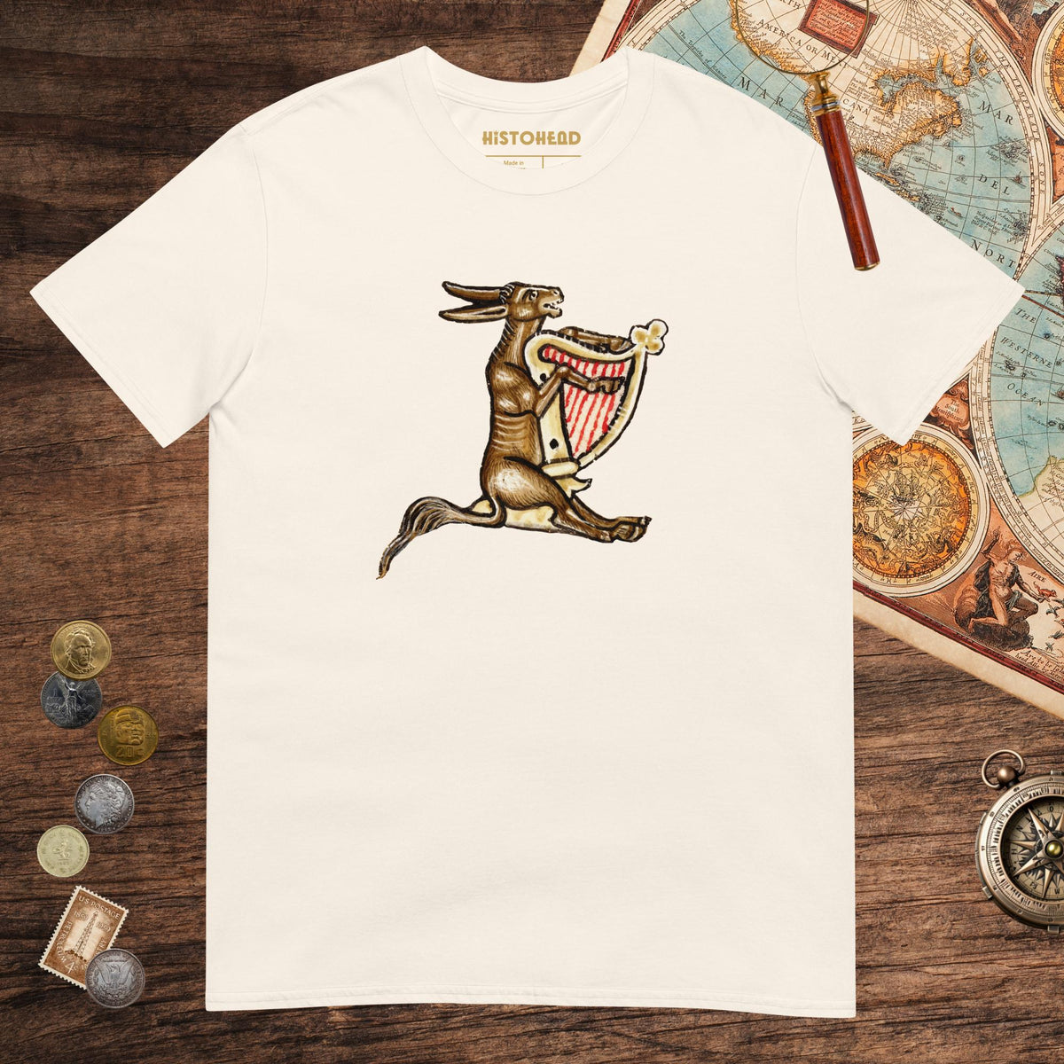 Natural Weird Medieval Donkey Harpist Tee - history buff gift by HistoHead