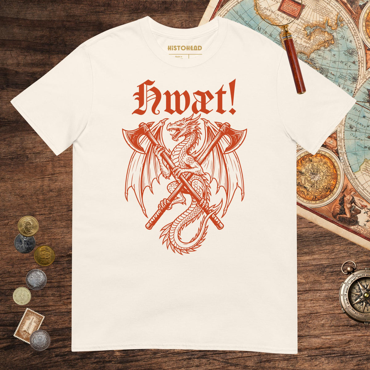Natural Hwæt Dragon Axe Tee - history buff gift by HistoHead