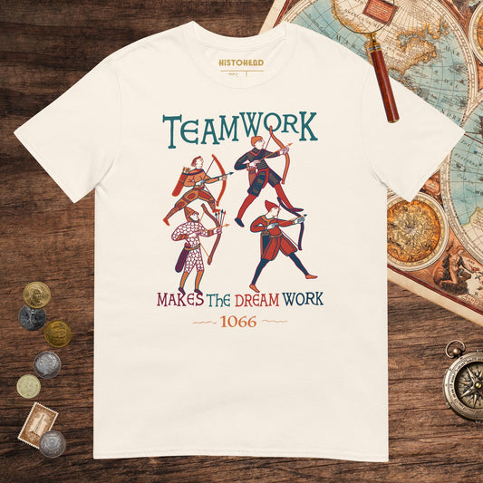 Natural Bayeux Tapestry Teamwork Makes the Dream Work Tee - history buff gift by HistoHead