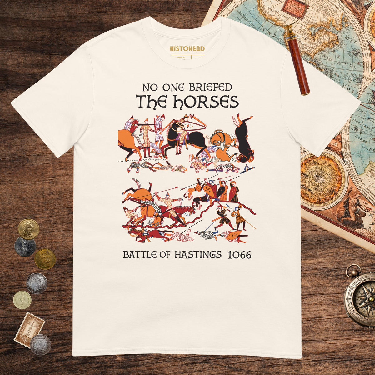 Natural Bayeux Tapestry No One Briefed the Horses Tee - history buff gift by HistoHead