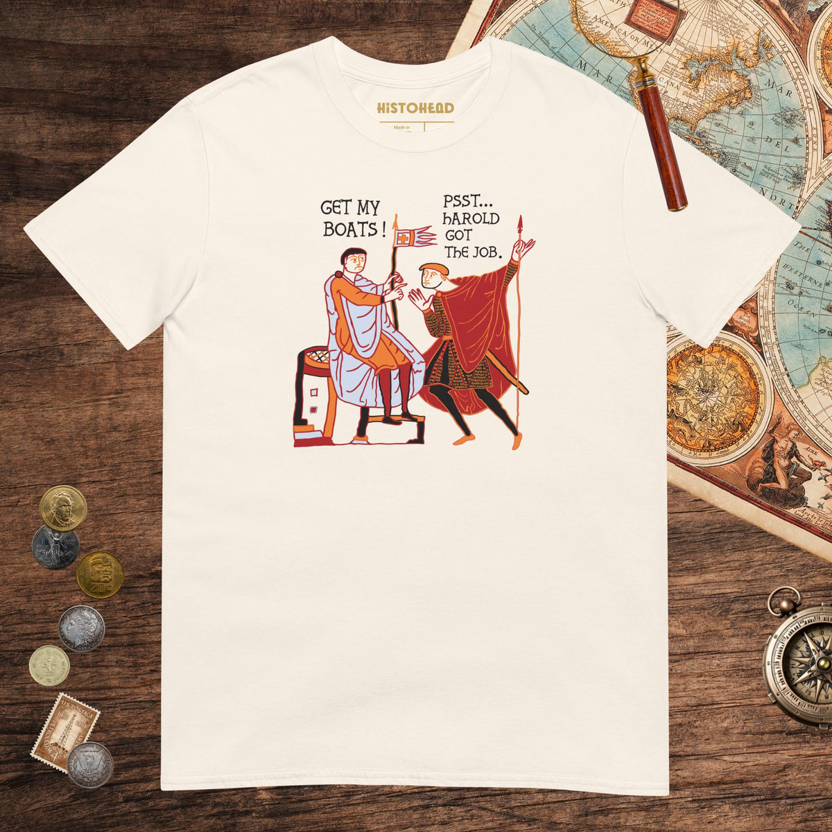 Natural Bayeux Tapestry Harold Got the Job Tee - history buff gift by HistoHead