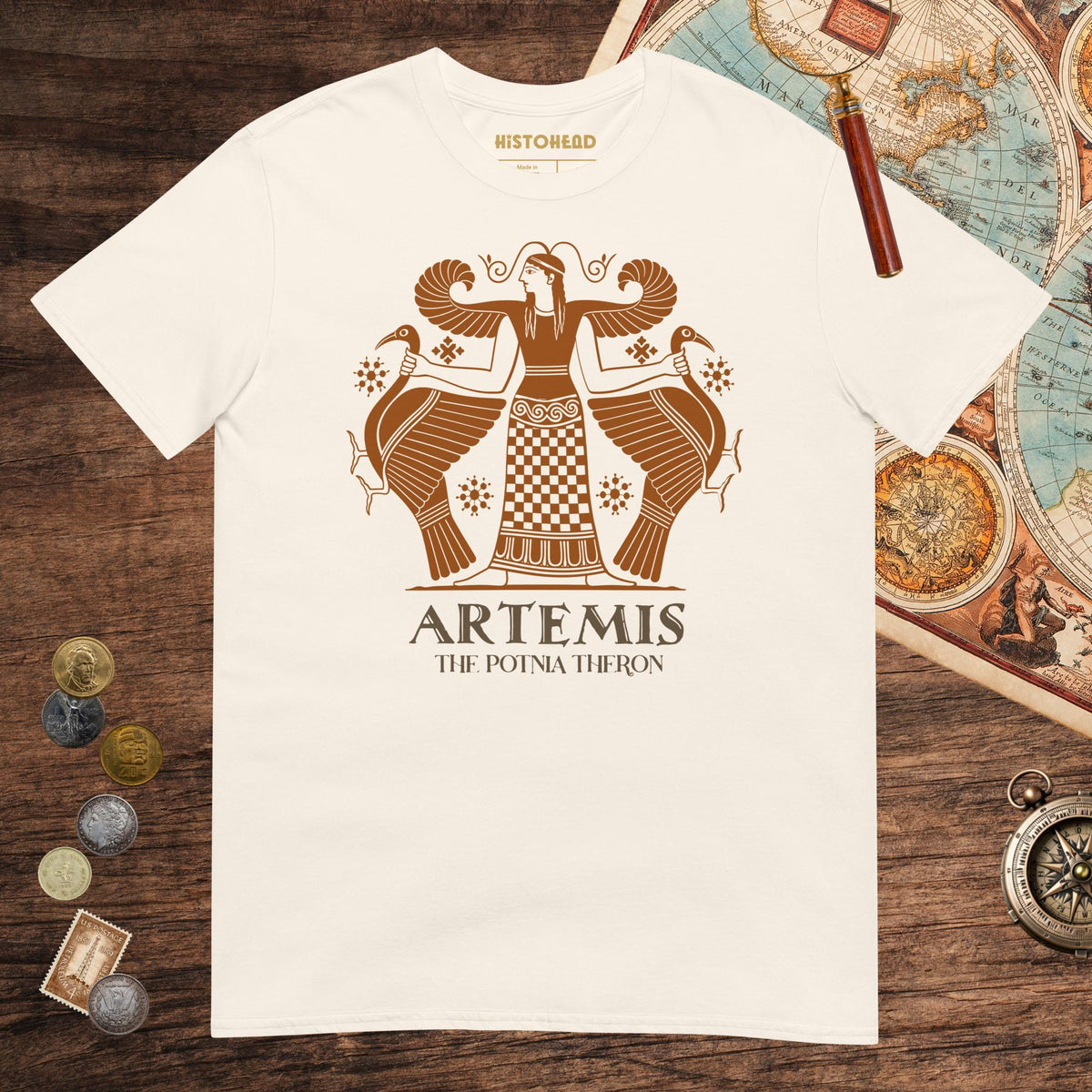 Natural Artemis the Potnia Theron Pottery Art Tee - history buff gift by HistoHead