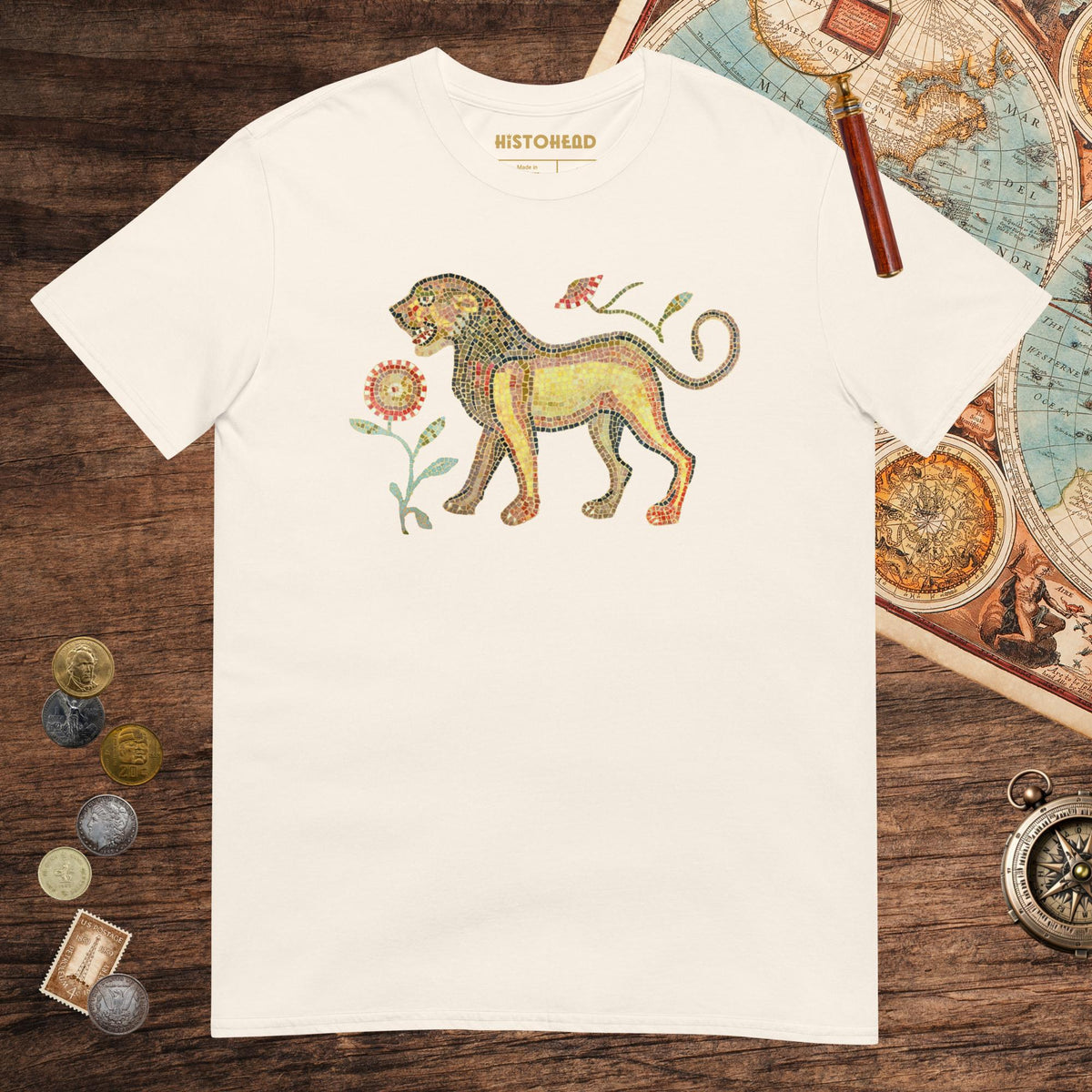 Natural Ancient Roman Mosaic Lion Tee - history buff gift by HistoHead