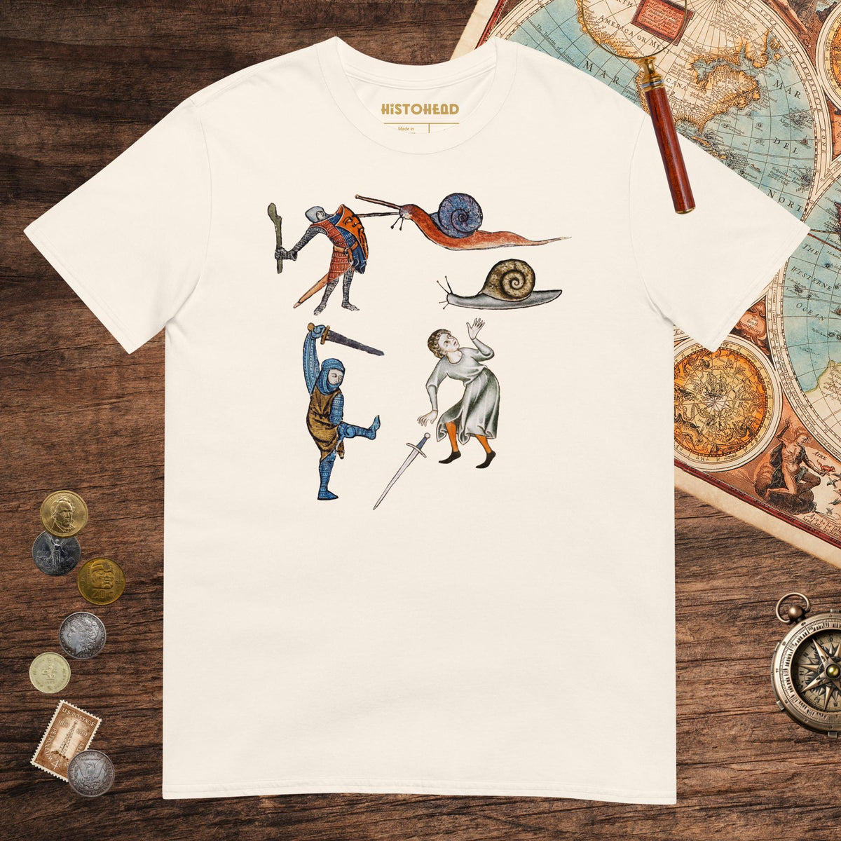 Natural Medieval Marginalia Snail Enemy Tee - history buff gift by HistoHead