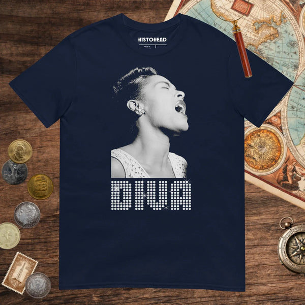 Navy Billie Holiday Diva Tee - history buff gift by HistoHead
