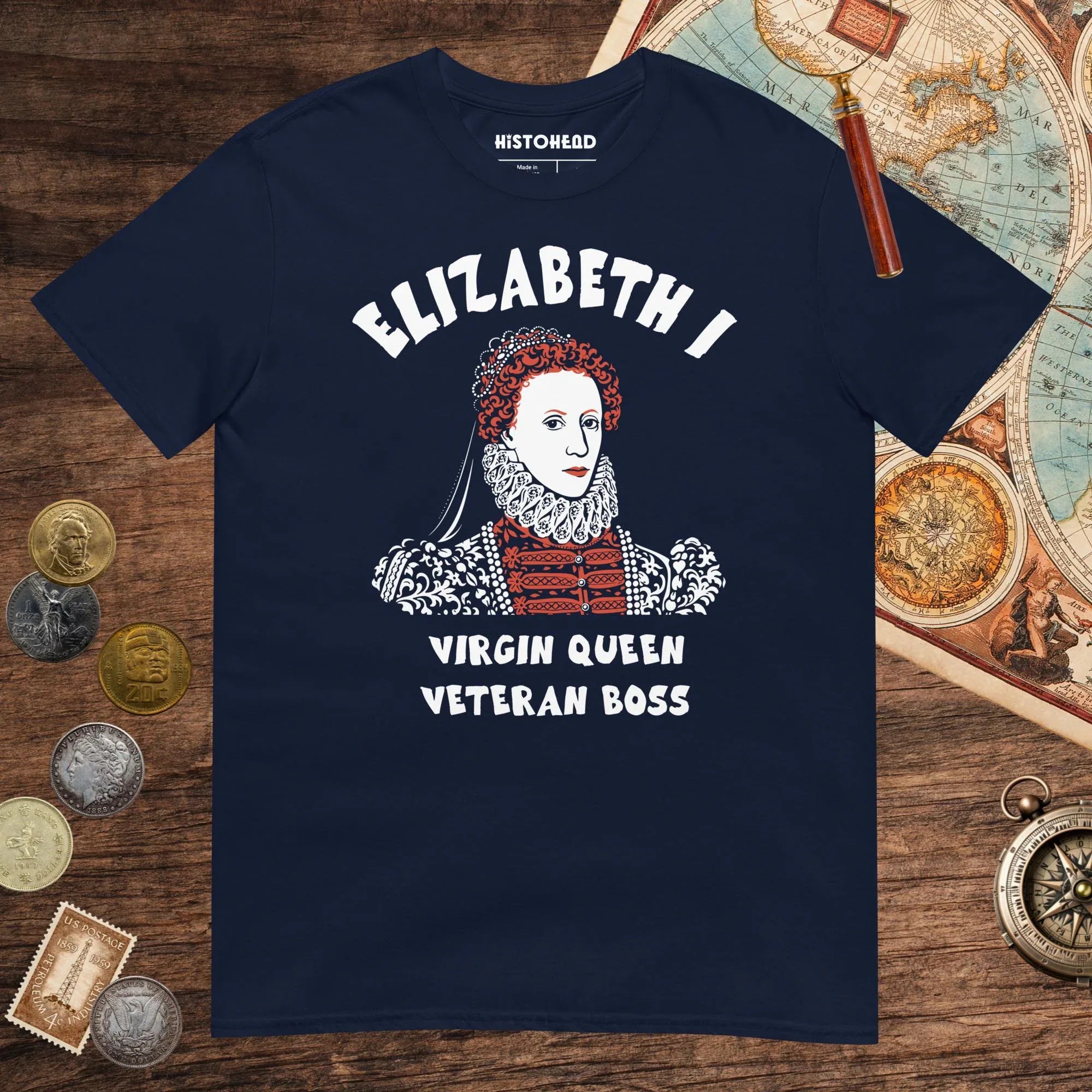 Navy Elizabeth I Virgin Queen Tee - history buff gift by HistoHead