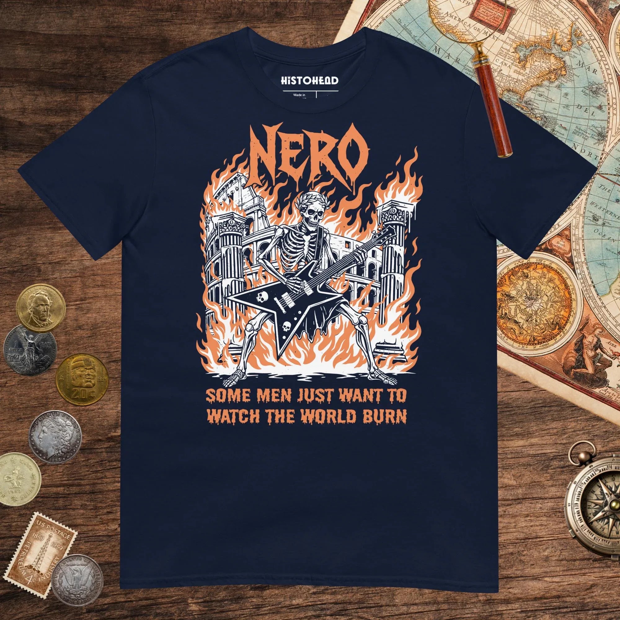 Navy Nero Watch the World Burn Tee - history buff gift by HistoHead