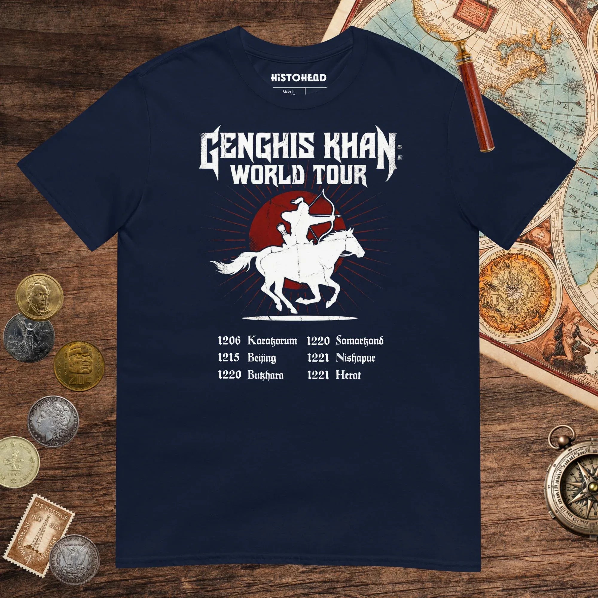 Navy Genghis Khan World Tour Tee - history buff gift by HistoHead