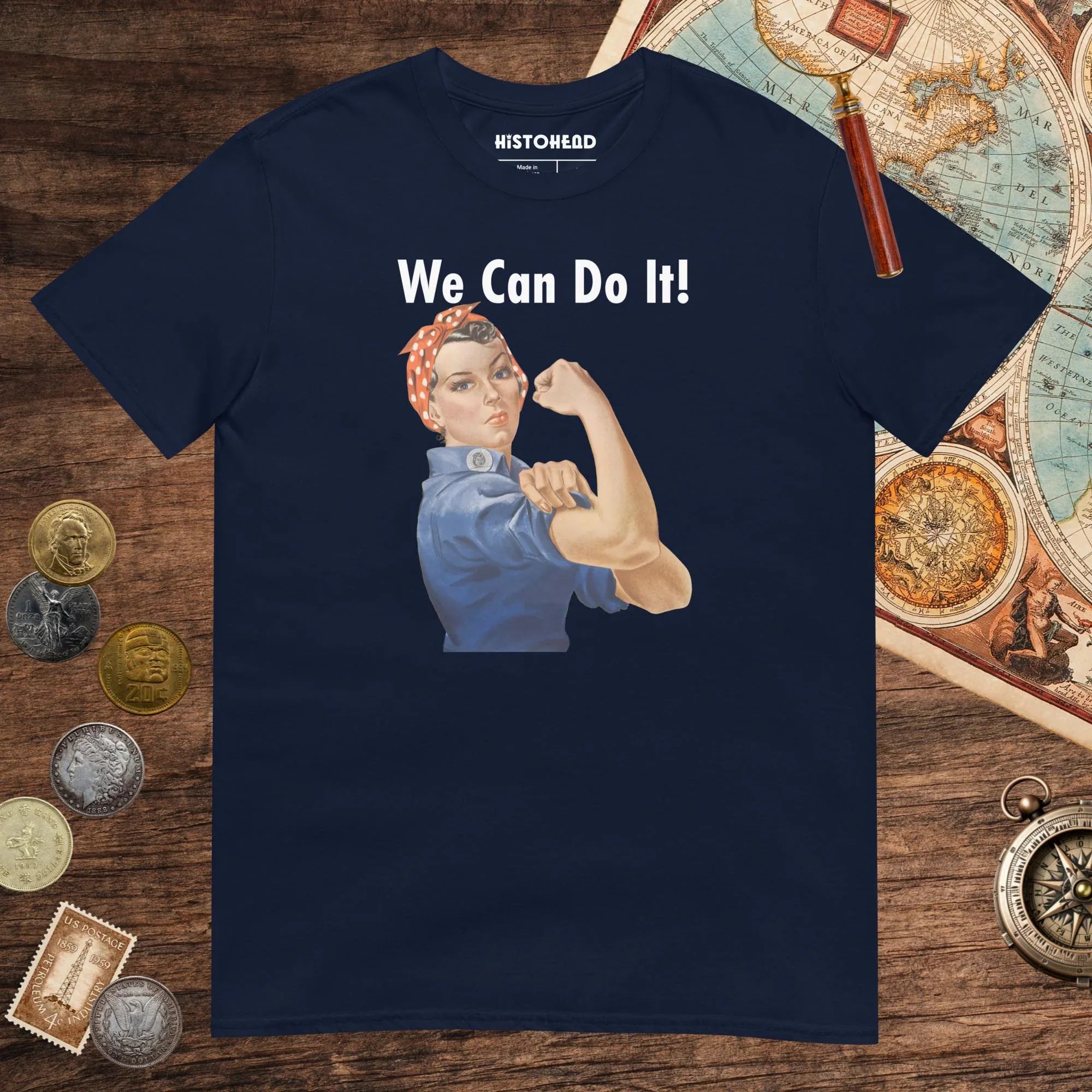 Navy Rosie We Can Do It Tee - history buff gift by HistoHead