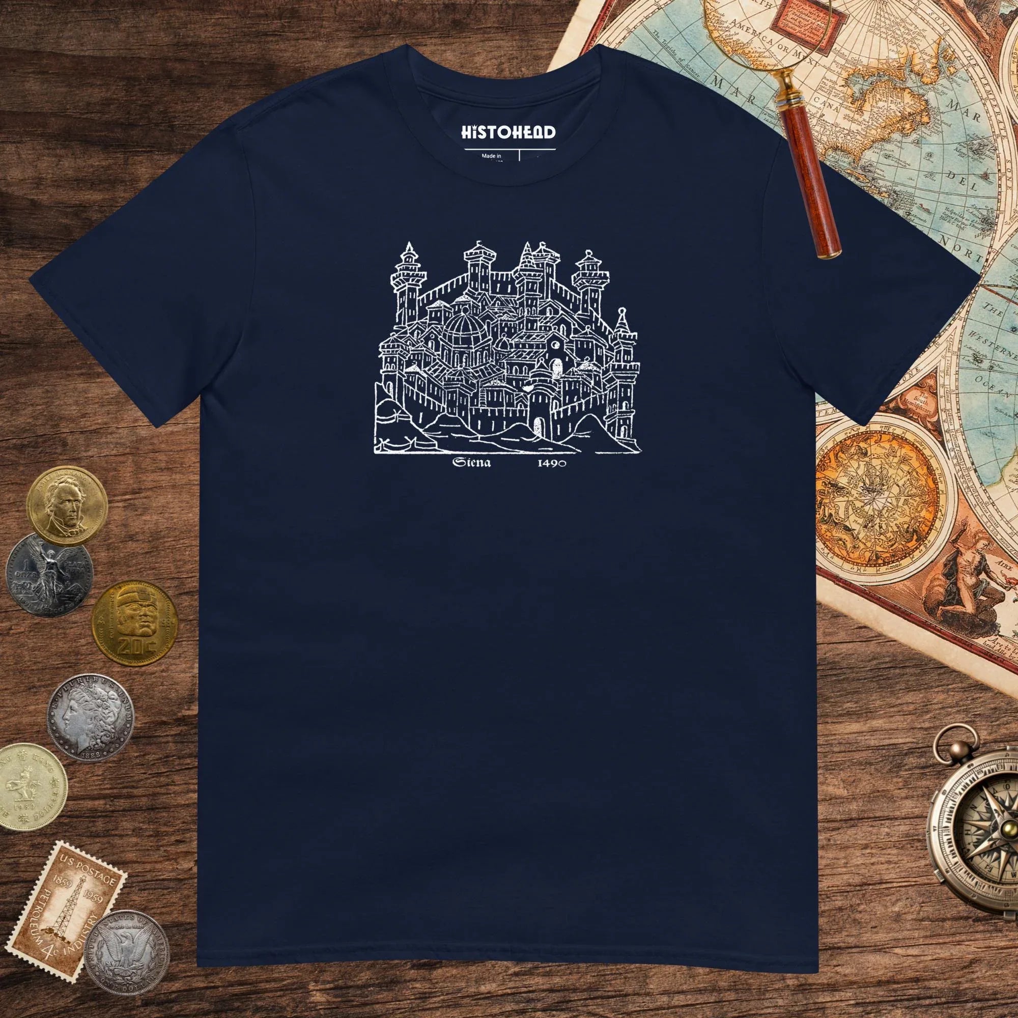 Navy Siena 1490 Tee - history buff gift by HistoHead