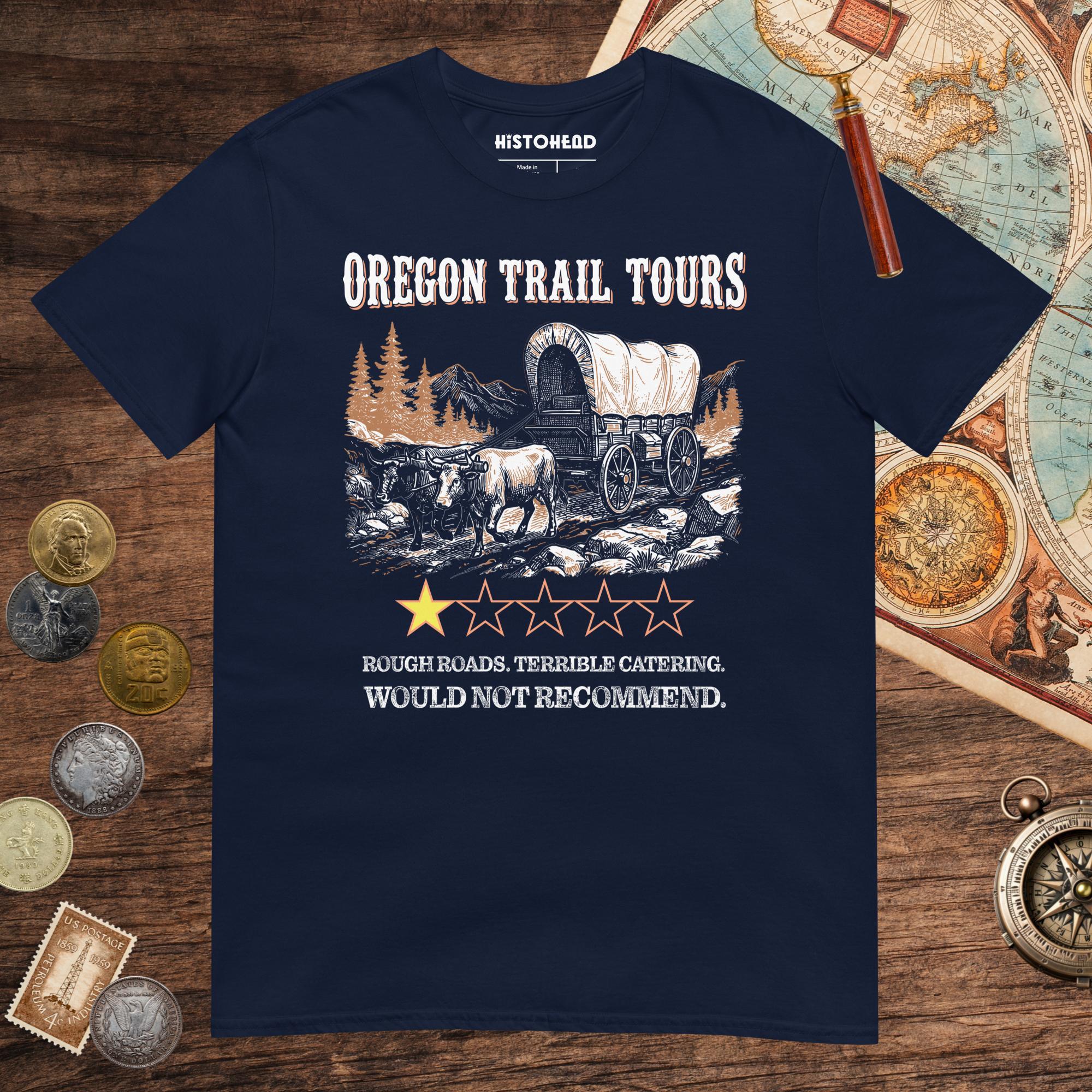 Navy Oregon Trail Tours Review Tee - history buff gift by HistoHead
