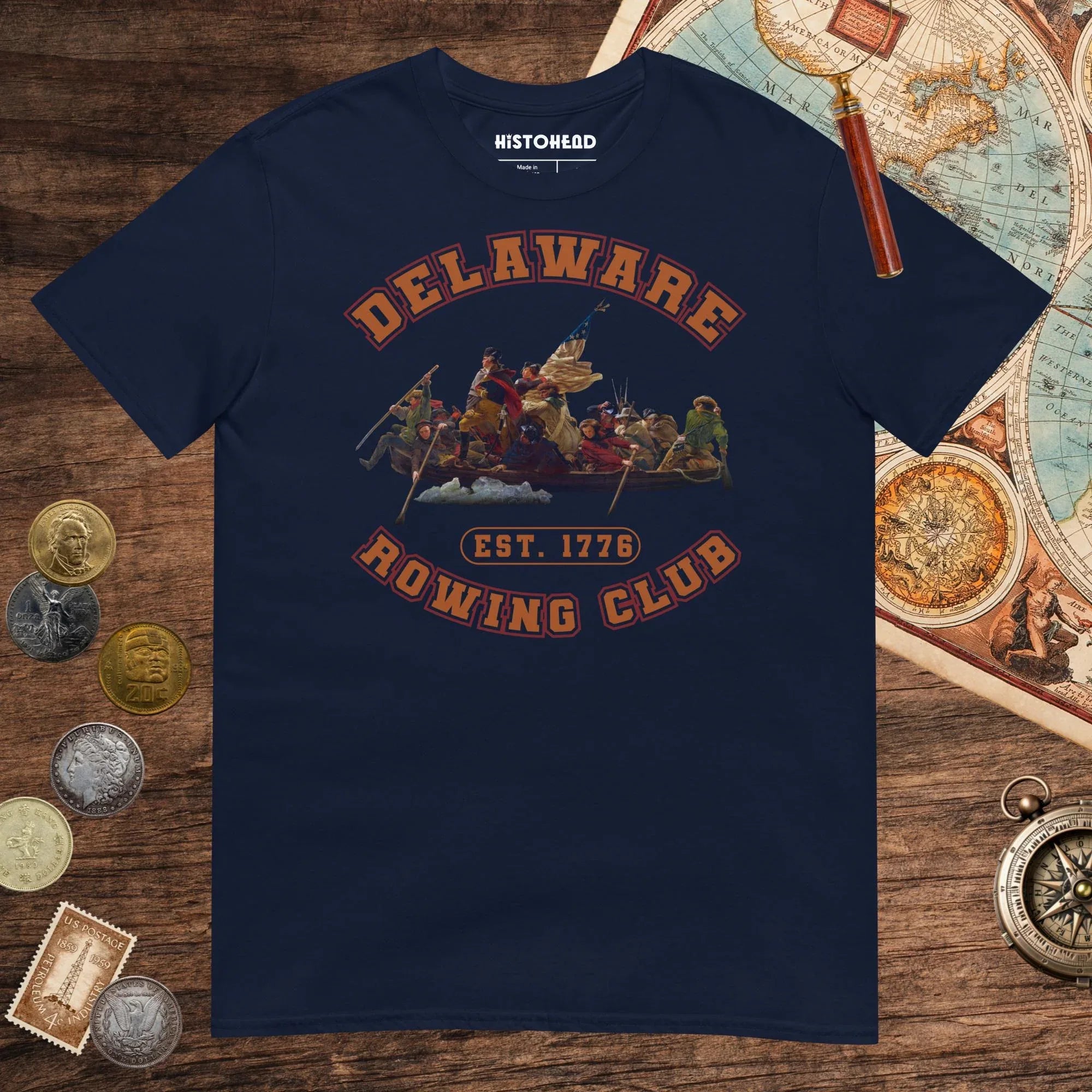 Navy Delaware Rowing Club Tee - history buff gift by HistoHead
