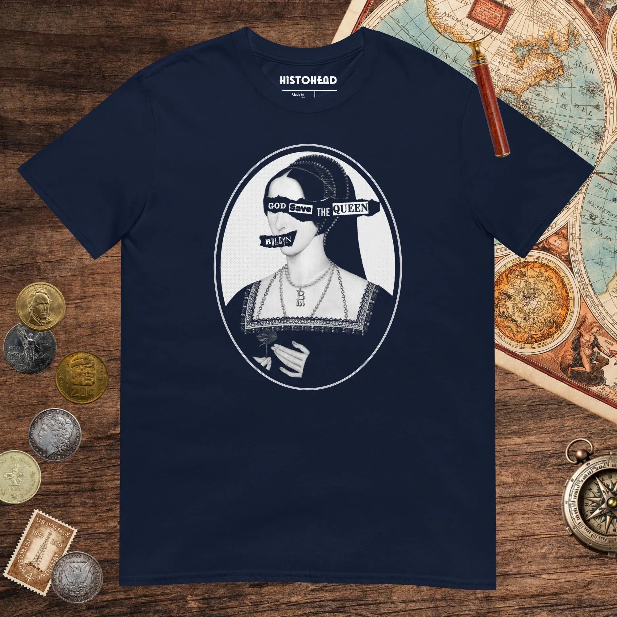 Navy God Save the Queen Anne Boleyn Tee - history buff gift by HistoHead