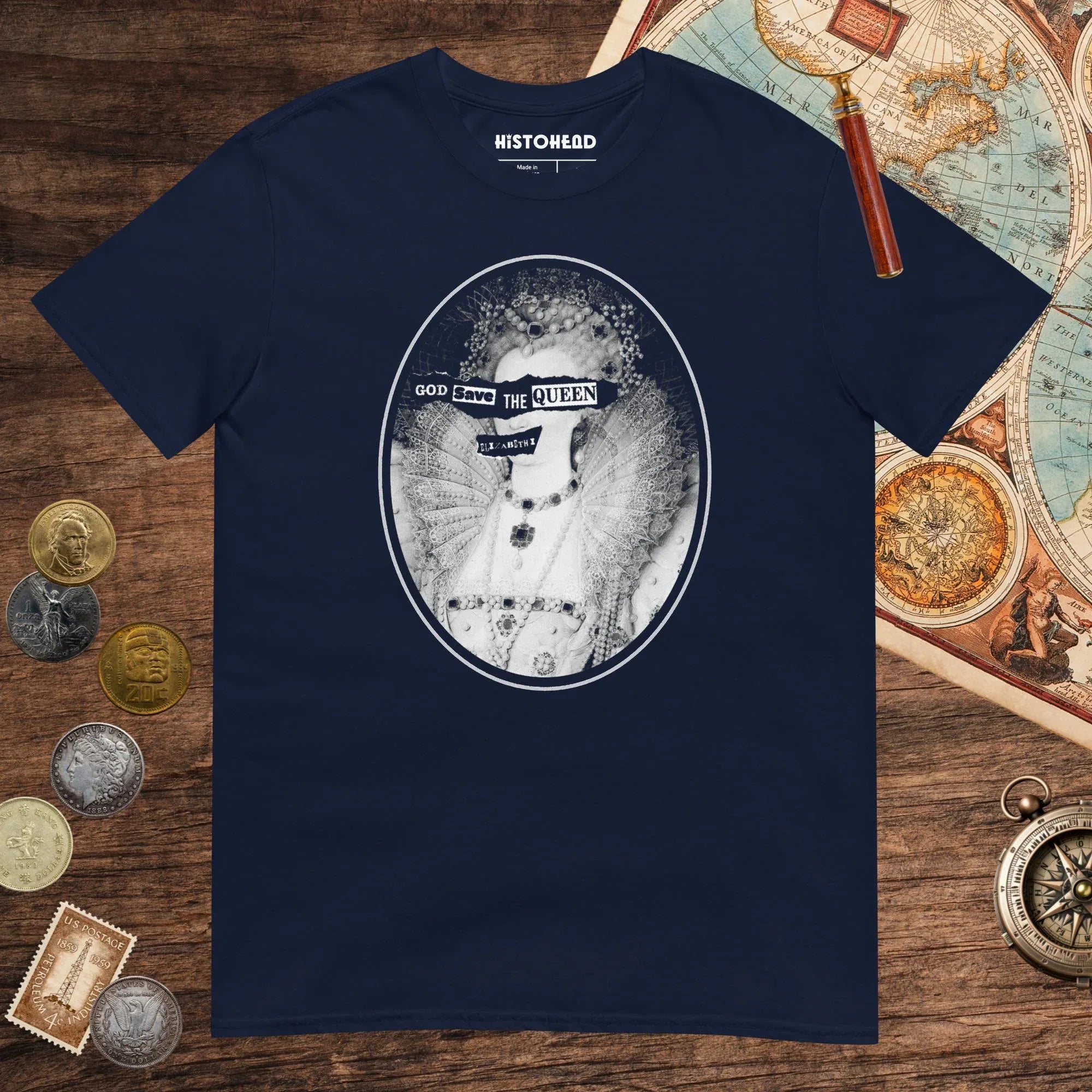 Navy God Save the Queen Elizabeth I Tee - history buff gift by HistoHead