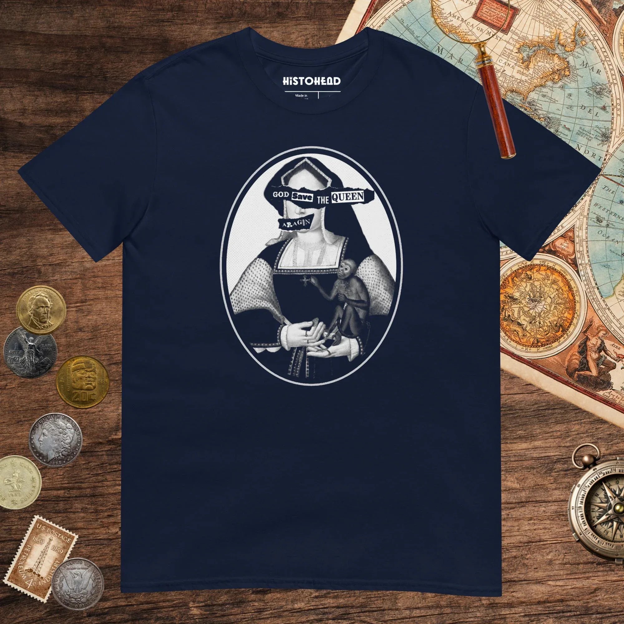 Navy God Save the Queen Katherine of Aragon Tee - history buff gift by HistoHead