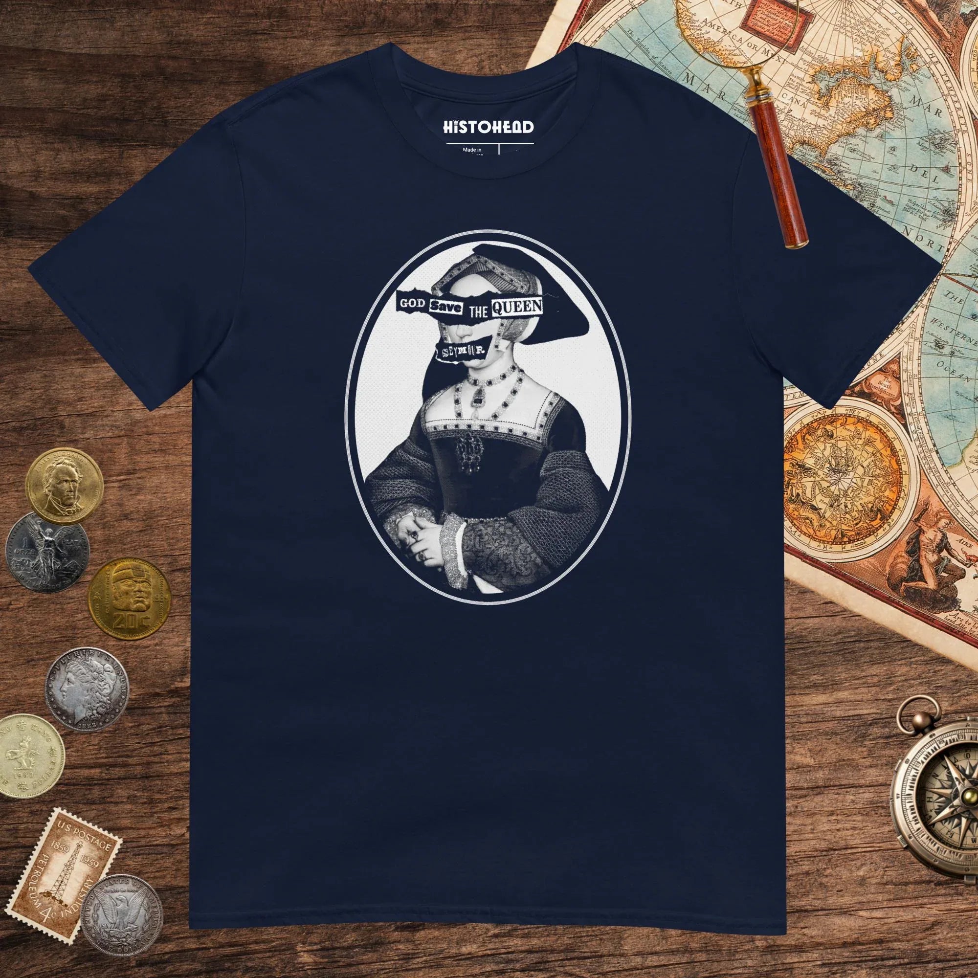 Navy God Save the Queen Jane Seymour Tee - history buff gift by HistoHead
