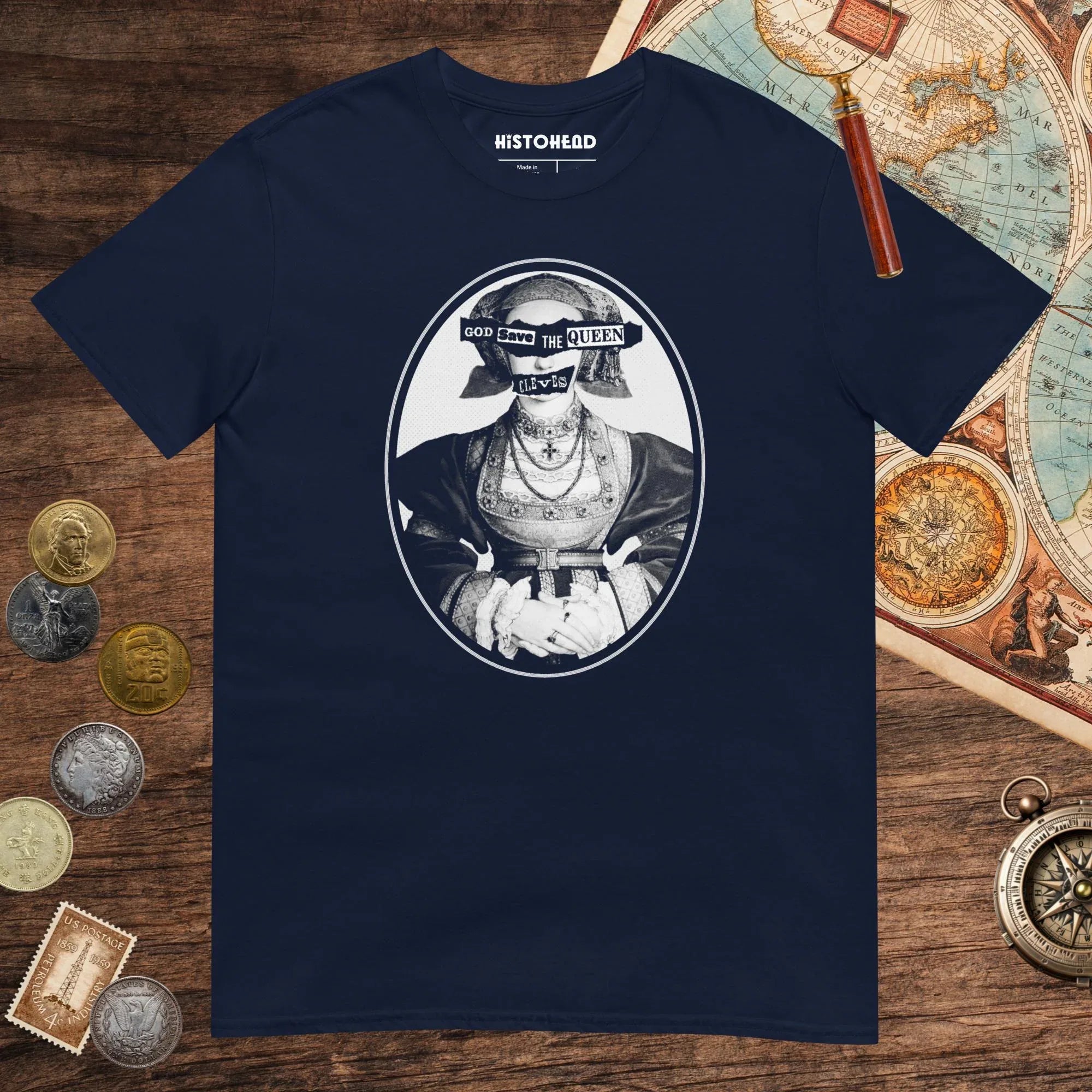 Navy God Save the Queen Anne of Cleves Tee - history buff gift by HistoHead