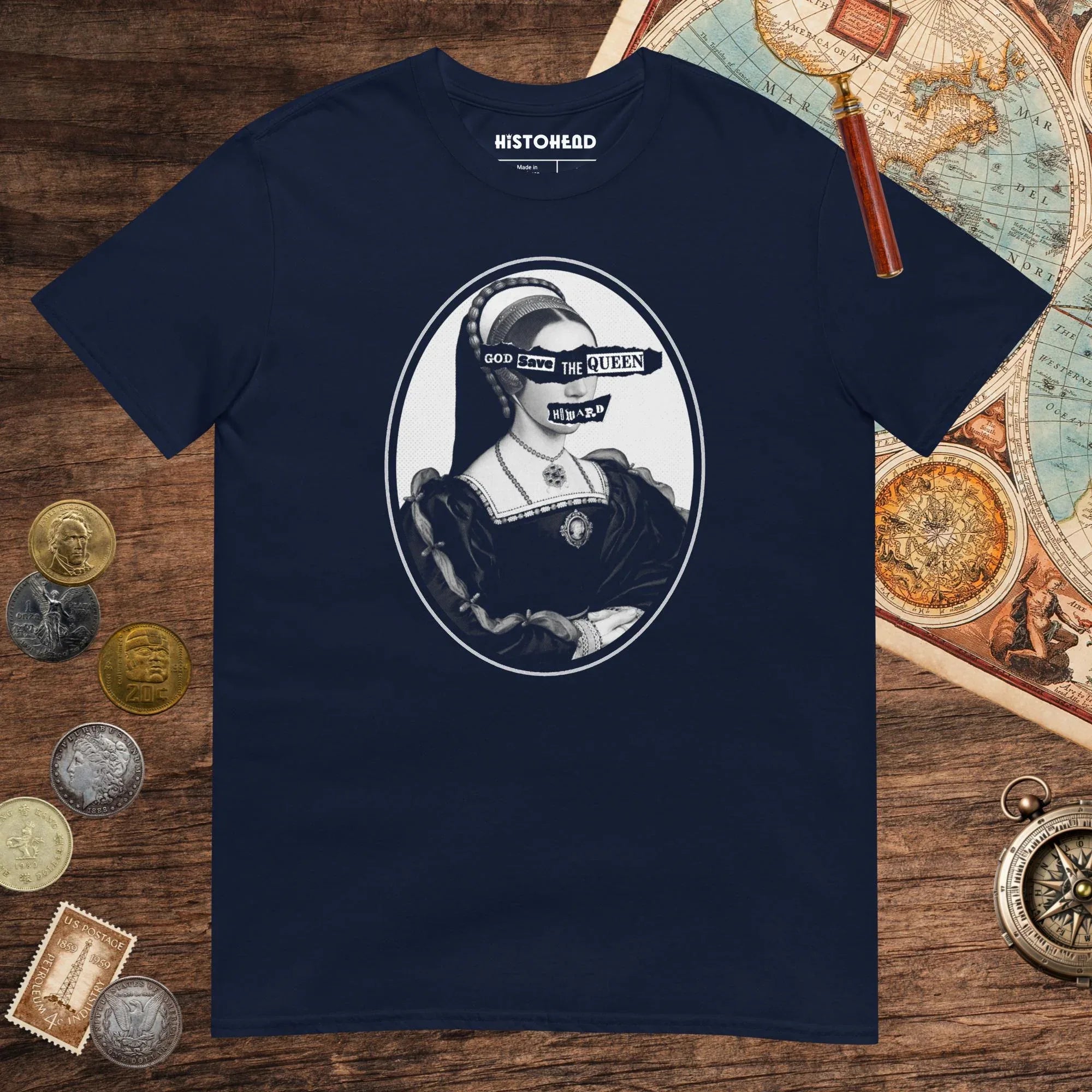 Navy God Save the Queen Catherine Howard Tee - history buff gift by HistoHead