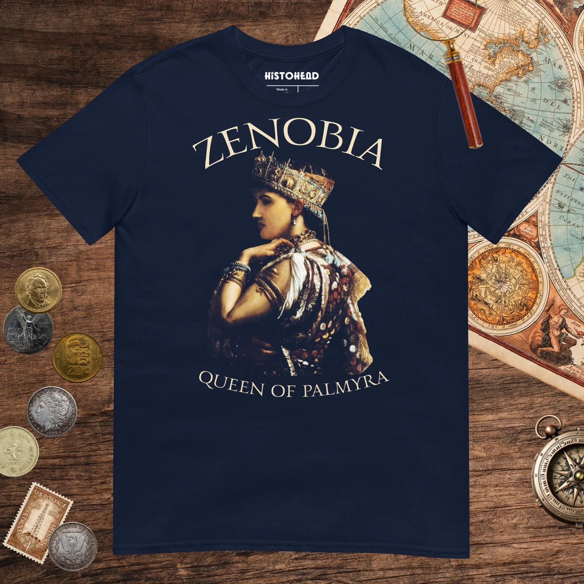 Navy Zenobia Queen of Palmyra Tee - history buff gift by HistoHead