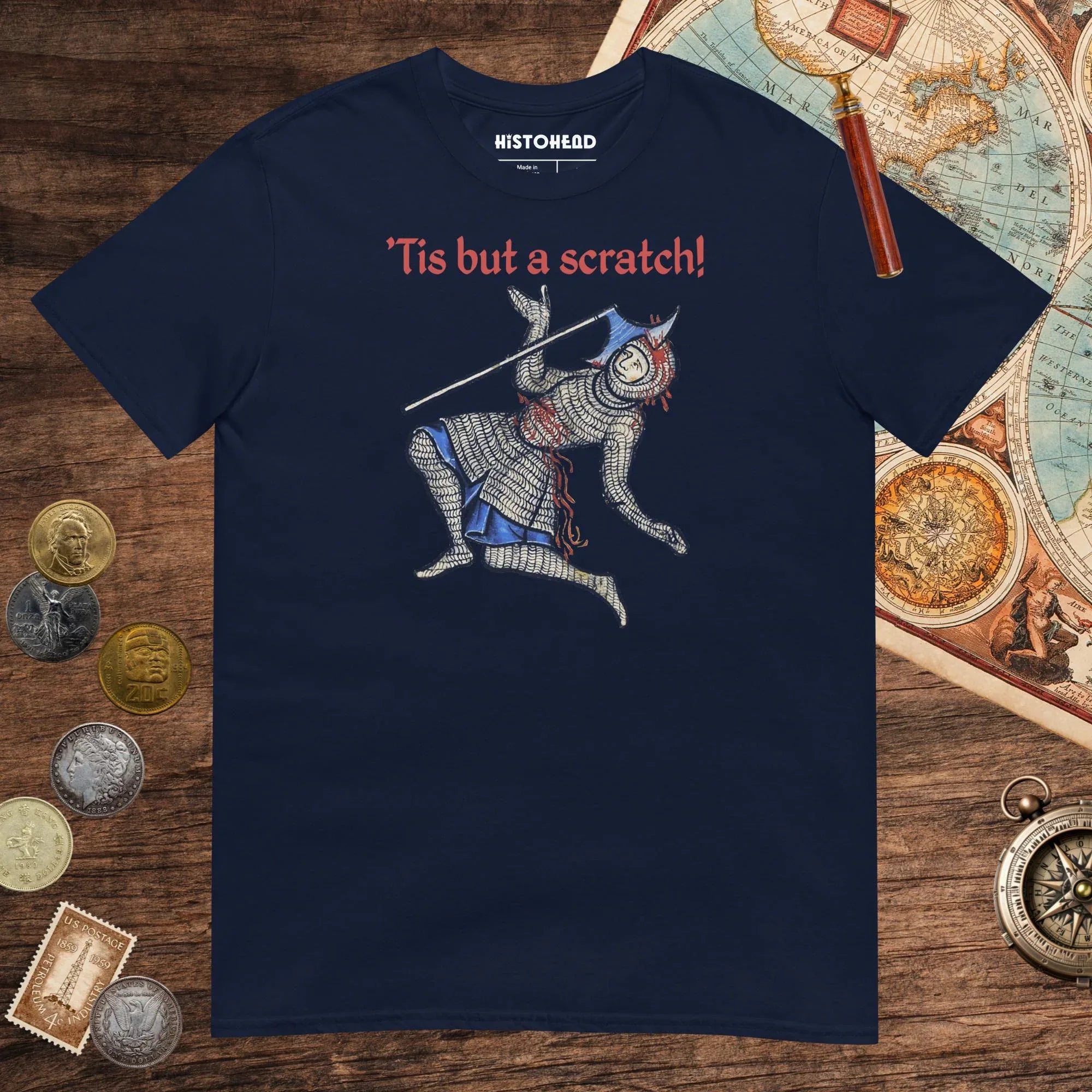 Navy Tis But A Scratch Tee - history buff gift by HistoHead