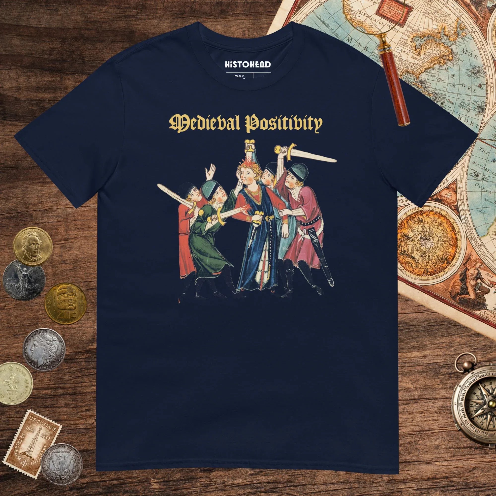 Navy Medieval Positivity Tee - history buff gift by HistoHead