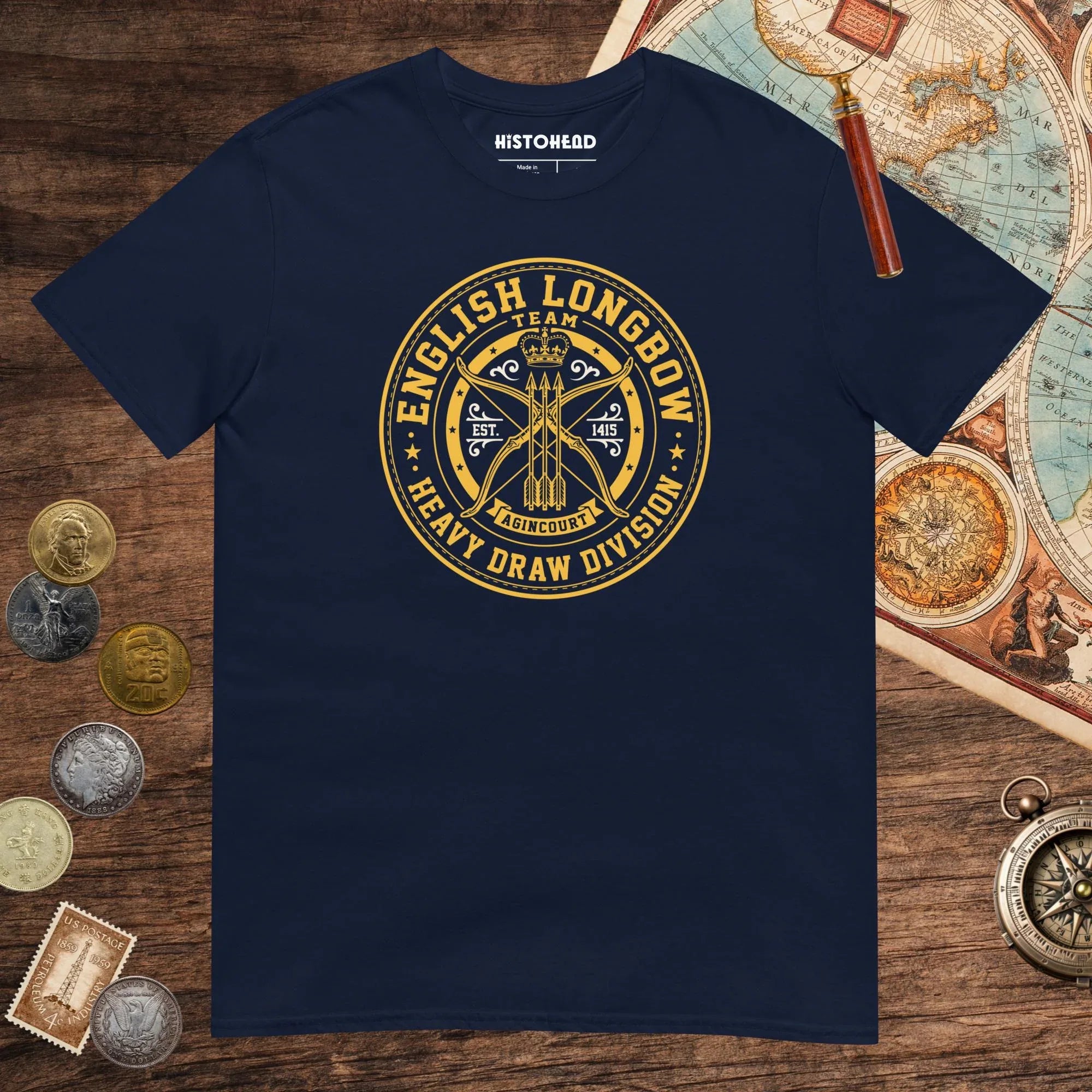 Navy English Longbow Heavy Draw Division Tee - history buff gift by HistoHead