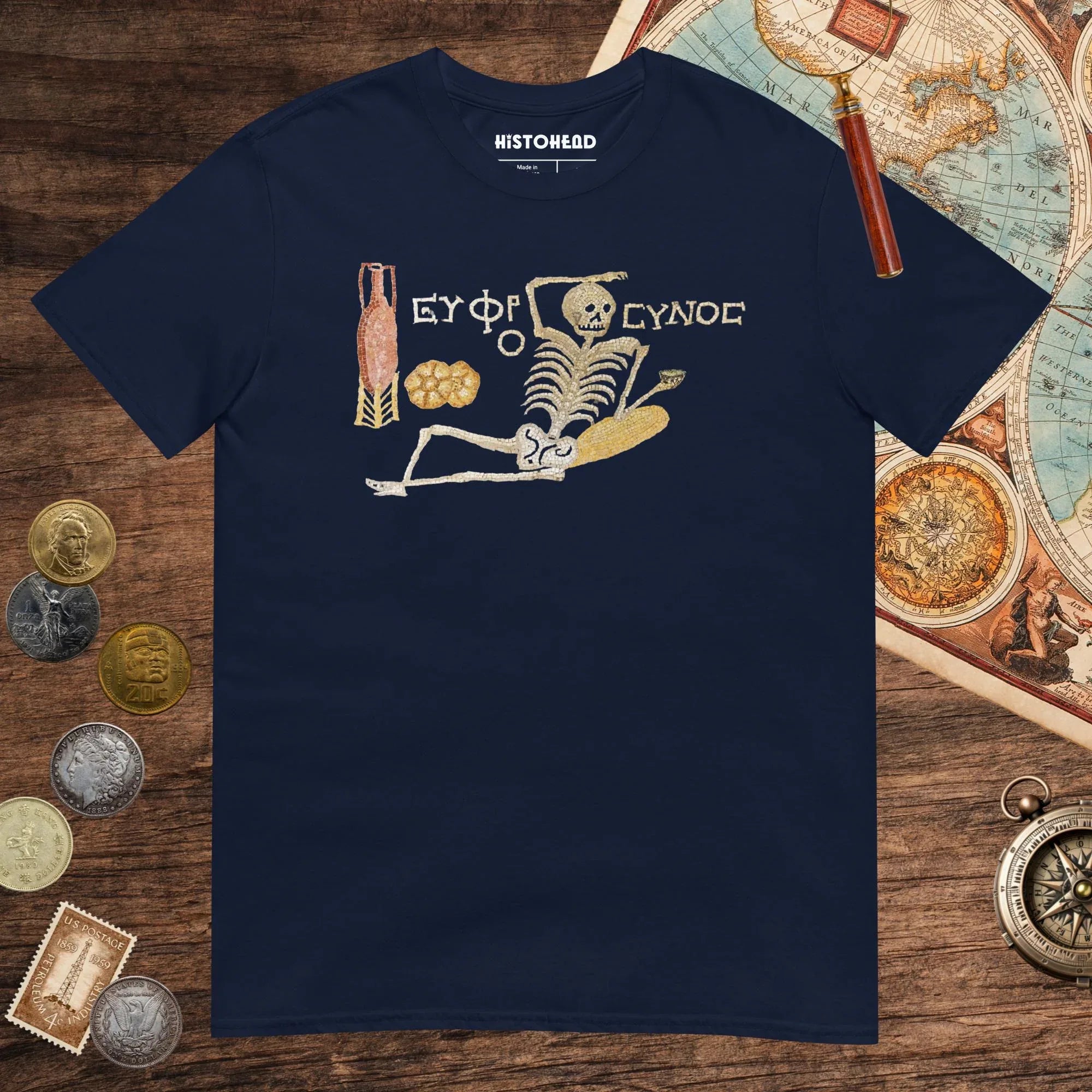 Navy Skeleton Mosaic Tee - history buff gift by HistoHead