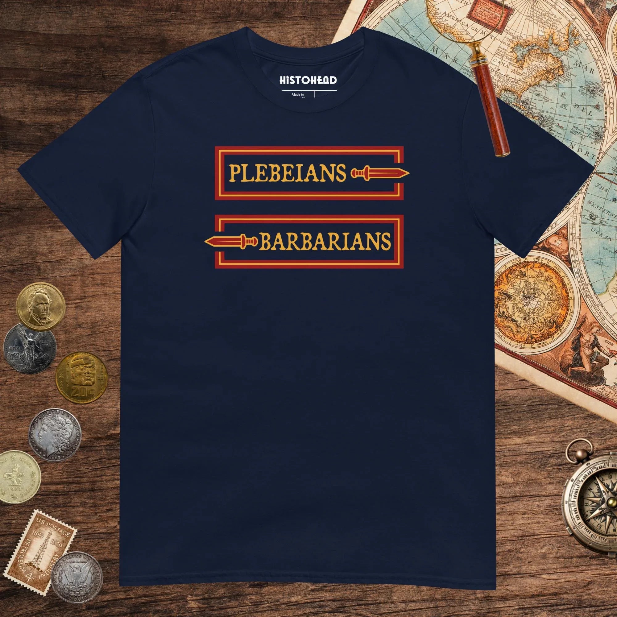 Navy Plebeians or Barbarians Tee - history buff gift by HistoHead
