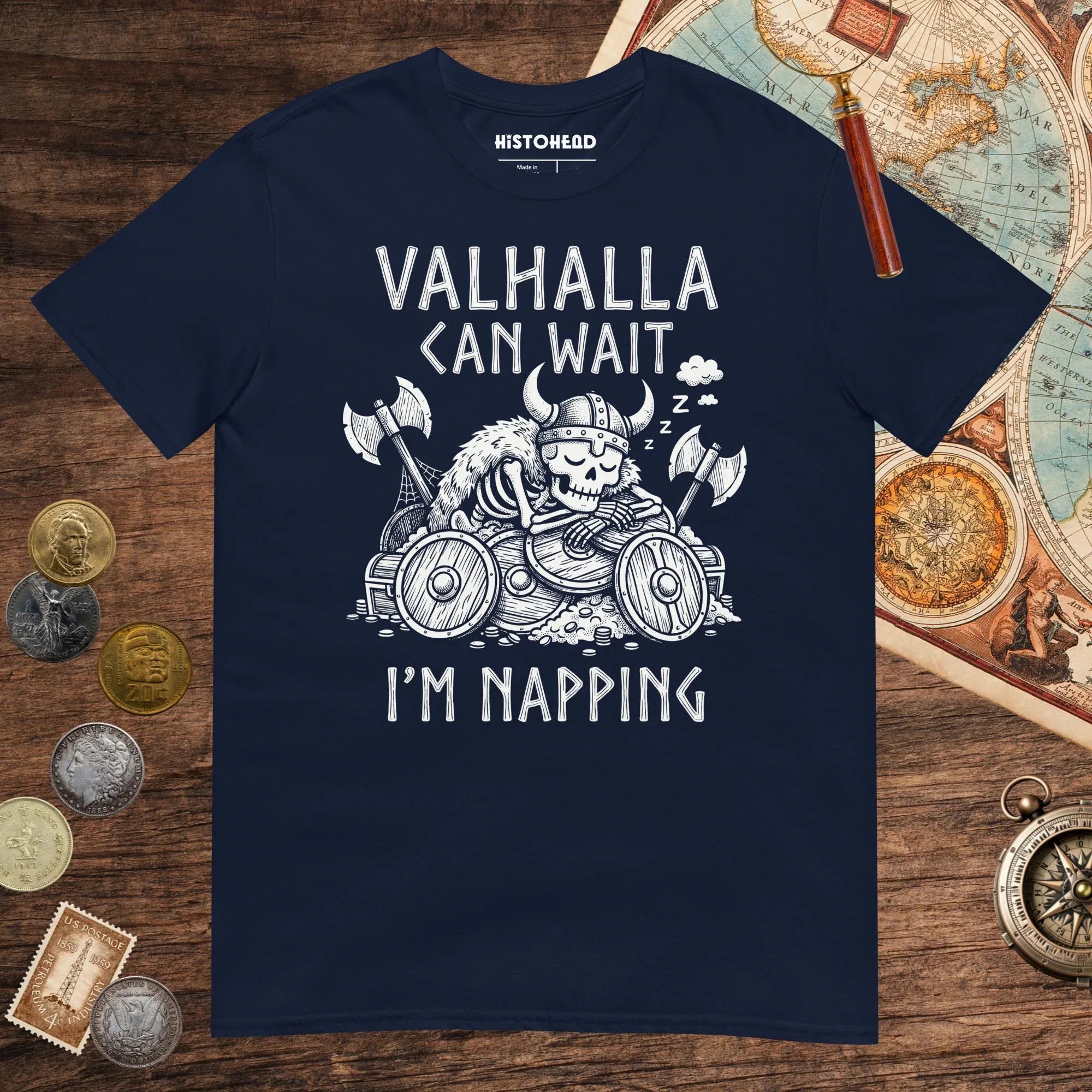 Navy Valhalla Can Wait Tee - history buff gift by HistoHead