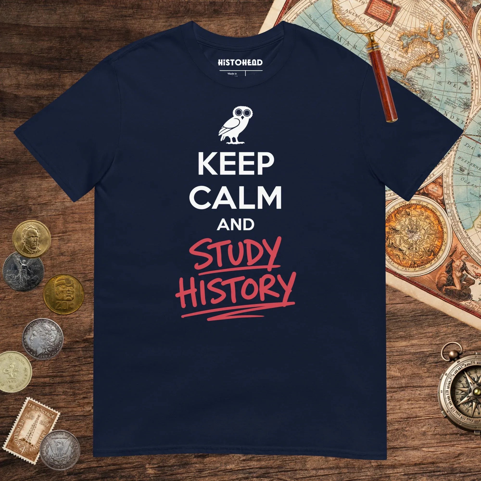 Navy Keep Calm and Study History Tee - history buff gift by HistoHead