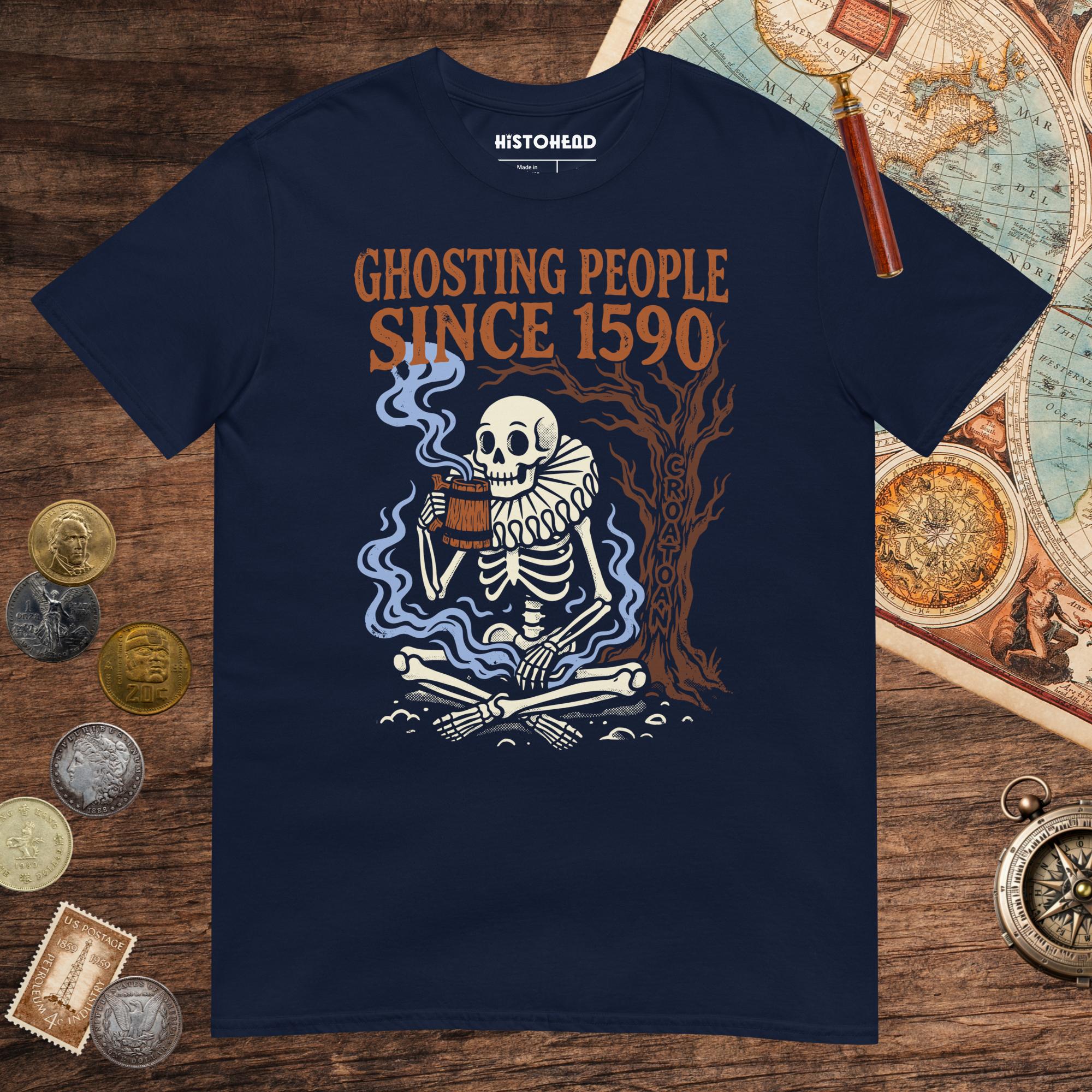Navy Roanoke Colony Ghosting Since 1590 Tee - history buff gift by HistoHead