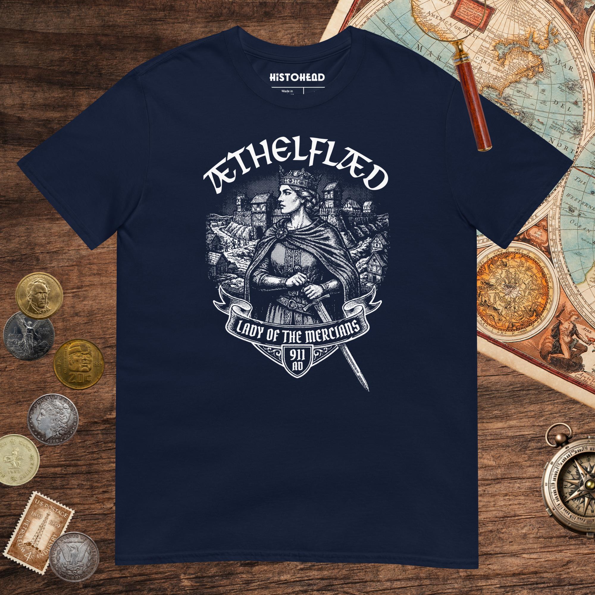 Navy Æthelflæd Lady of the Mercians Tee - history buff gift by HistoHead