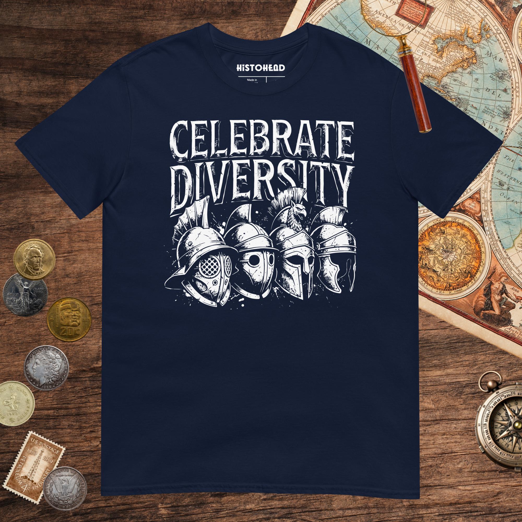 Navy Celebrate Diversity Gladiator Helmets Edition Tee - history buff gift by HistoHead