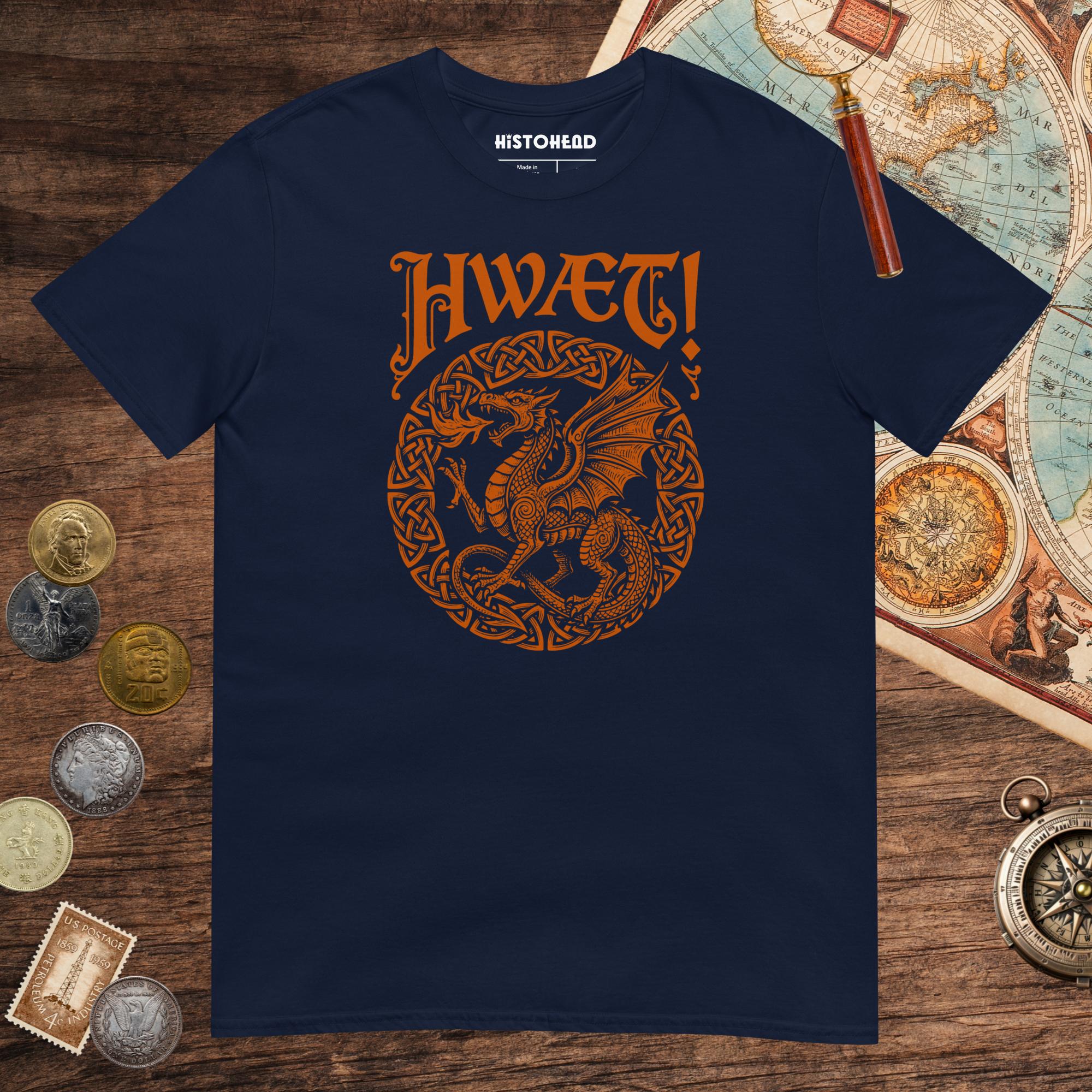 Navy Hwæt Dragon Tee - history buff gift by HistoHead