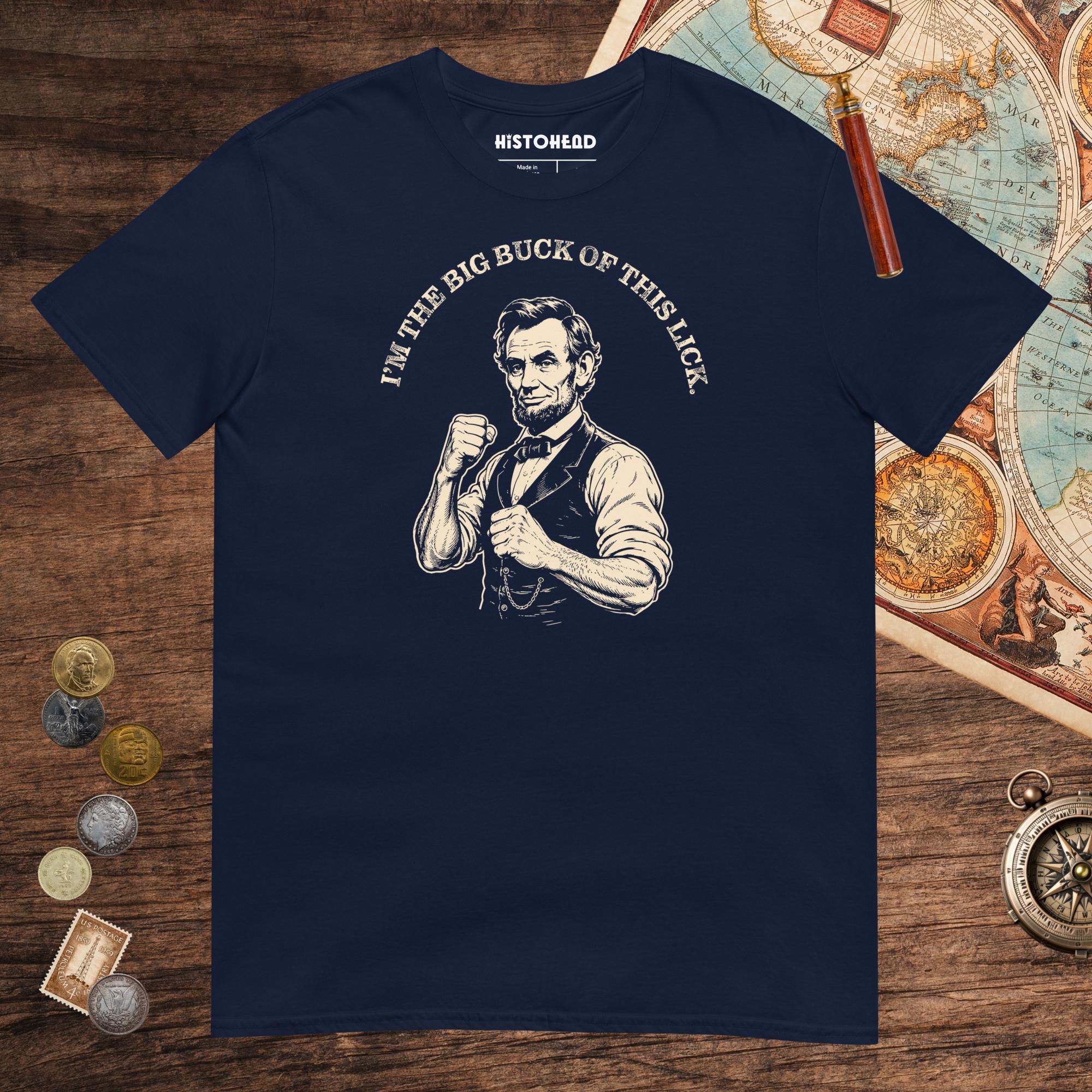 Navy Lincoln The Big Buck Tee - history buff gift by HistoHead