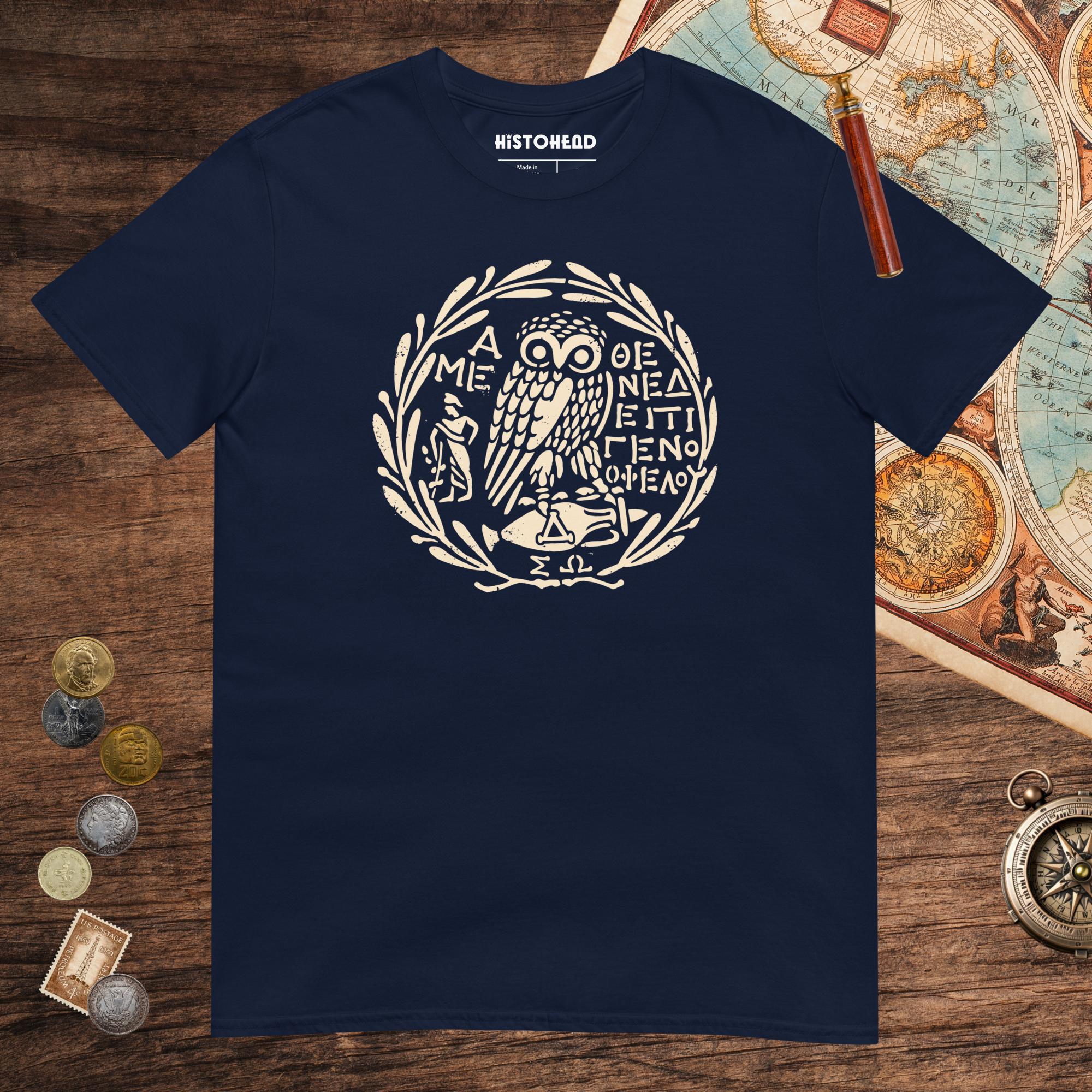 Navy Owl of Athena 2 Tee - history buff gift by HistoHead
