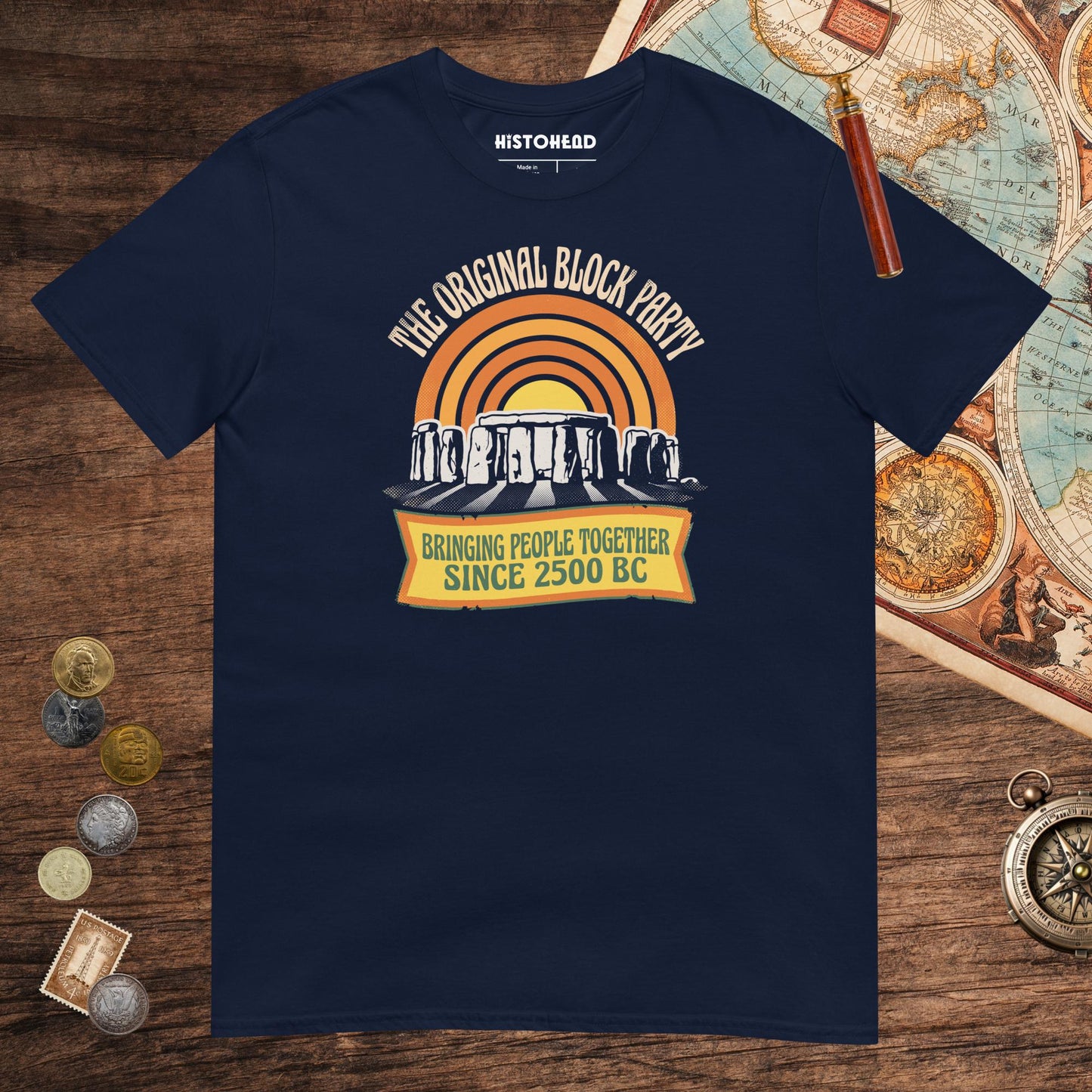 Navy Stonehenge Block Party Tee - history buff gift by HistoHead