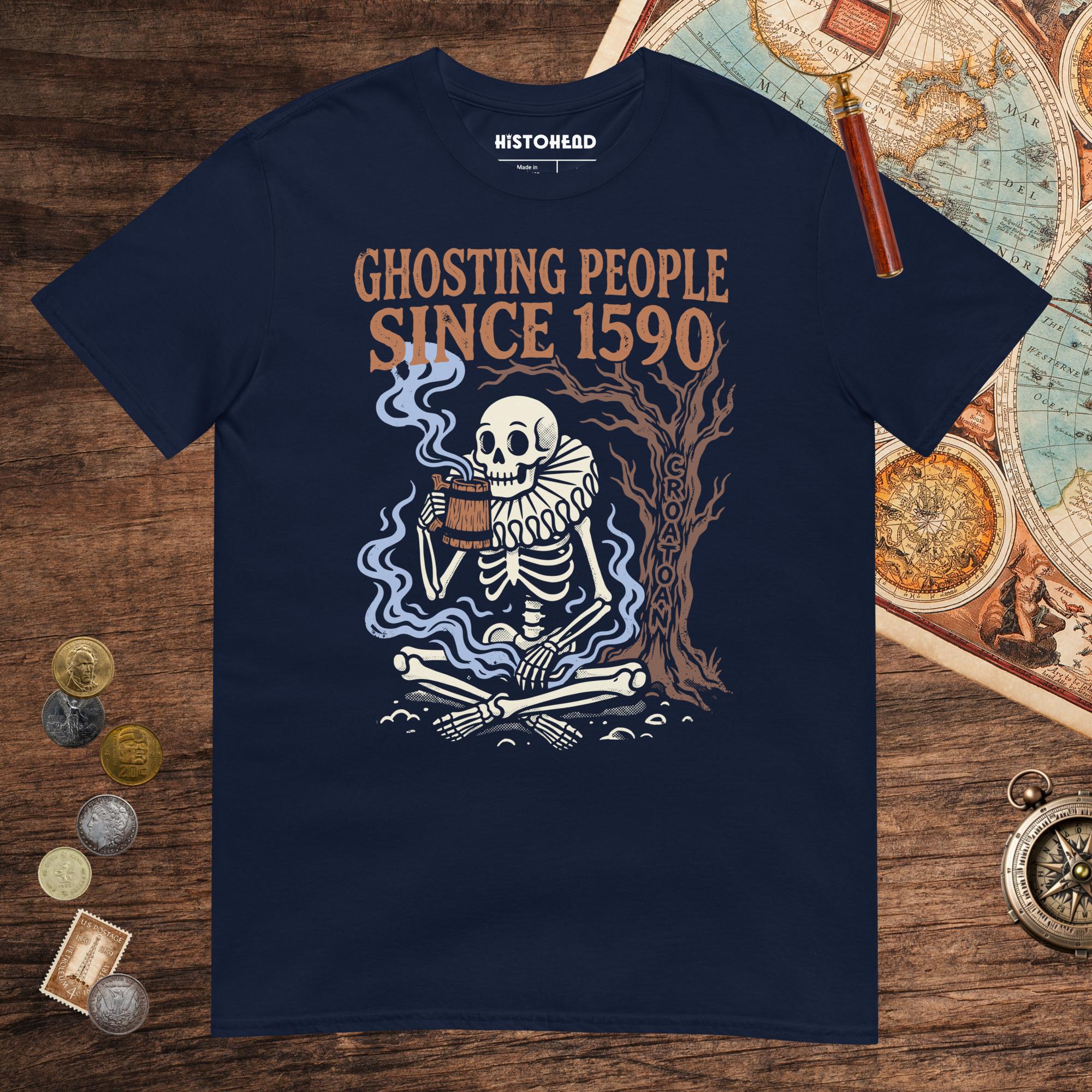 Navy Roanoke Colony Ghosting Since 1590 Tee - history buff gift by HistoHead