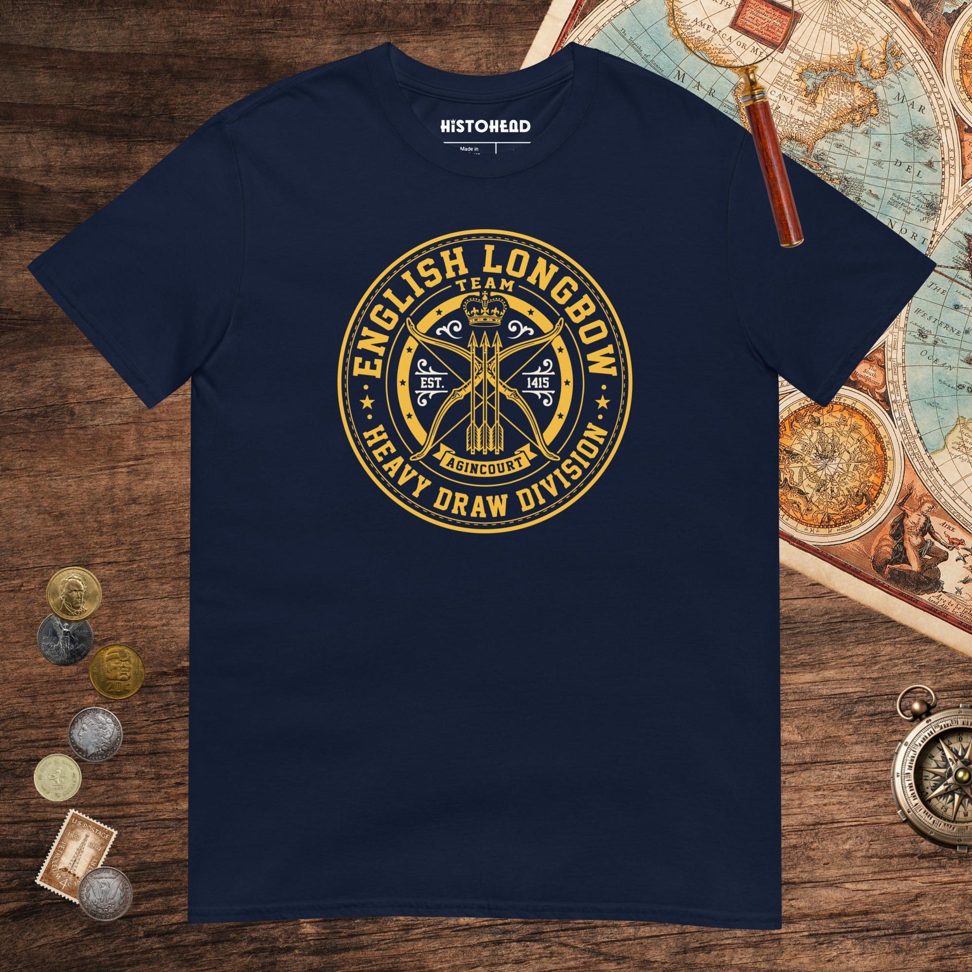 Navy English Longbow Heavy Draw Division Tee - history buff gift by HistoHead