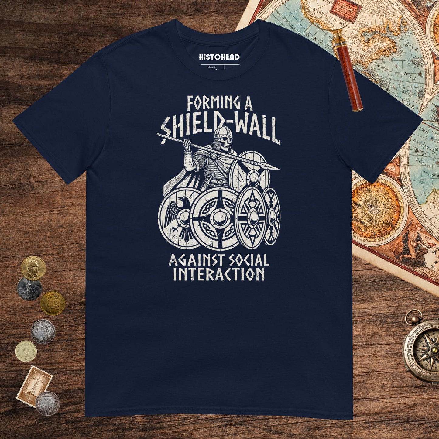 Navy Shieldwall Against Social Interaction Tee - history buff gift by HistoHead