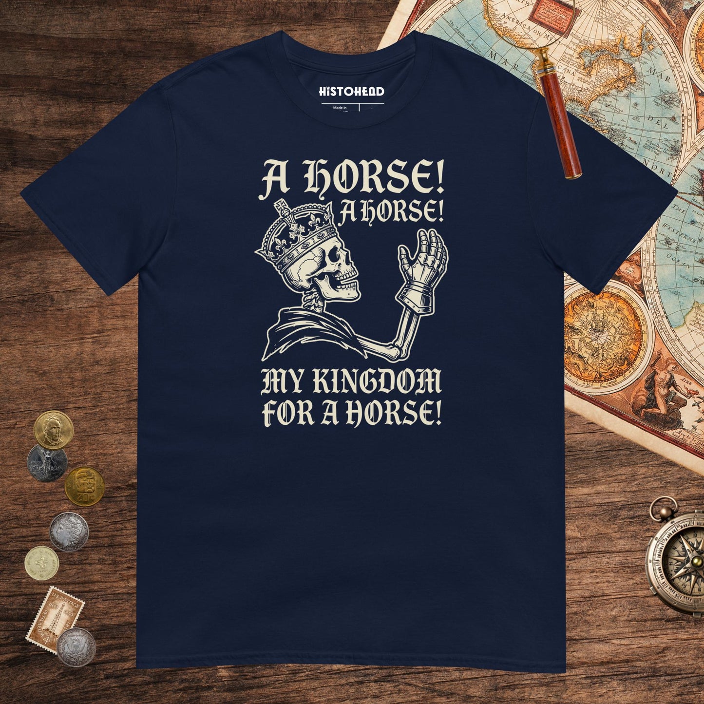 Navy My Kingdom for a Horse Tee - history buff gift by HistoHead