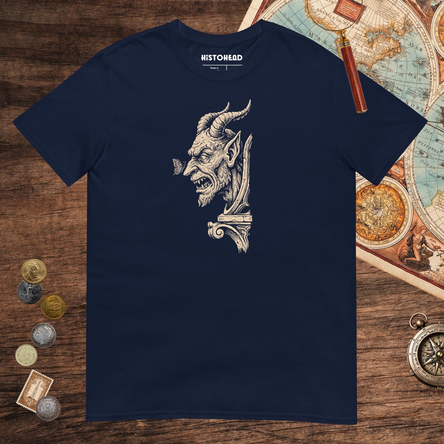Navy Grotesque and Butterfly Tee - history buff gift by HistoHead