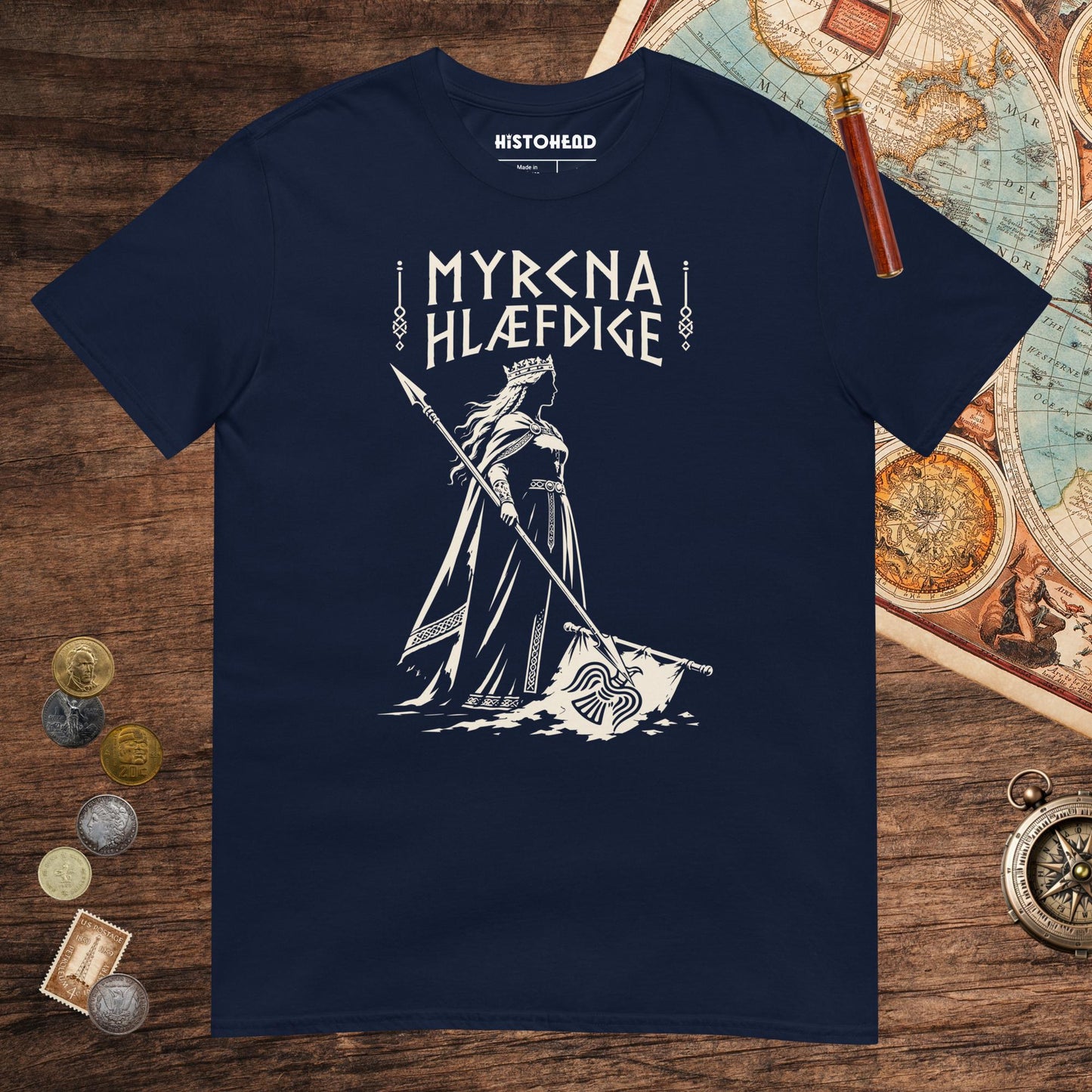 Navy Æthelflæd Myrcna Hlæfdige Tee - history buff gift by HistoHead